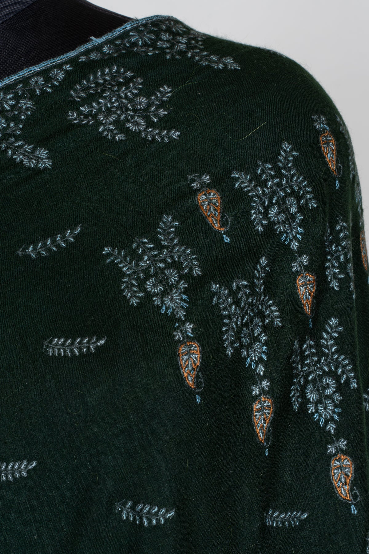2.5 Yards Pure Pashmina Shawl with Sozni Hand Embroidered Botanical Whispers