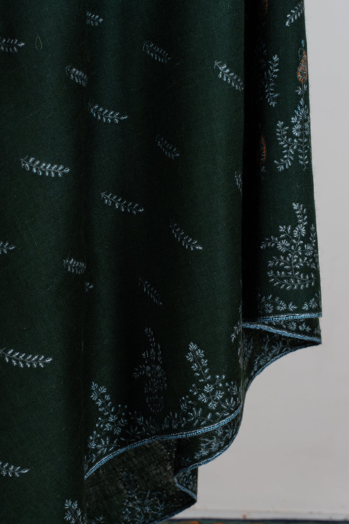 2.5 Yards Pure Pashmina Shawl with Sozni Hand Embroidered Botanical Whispers