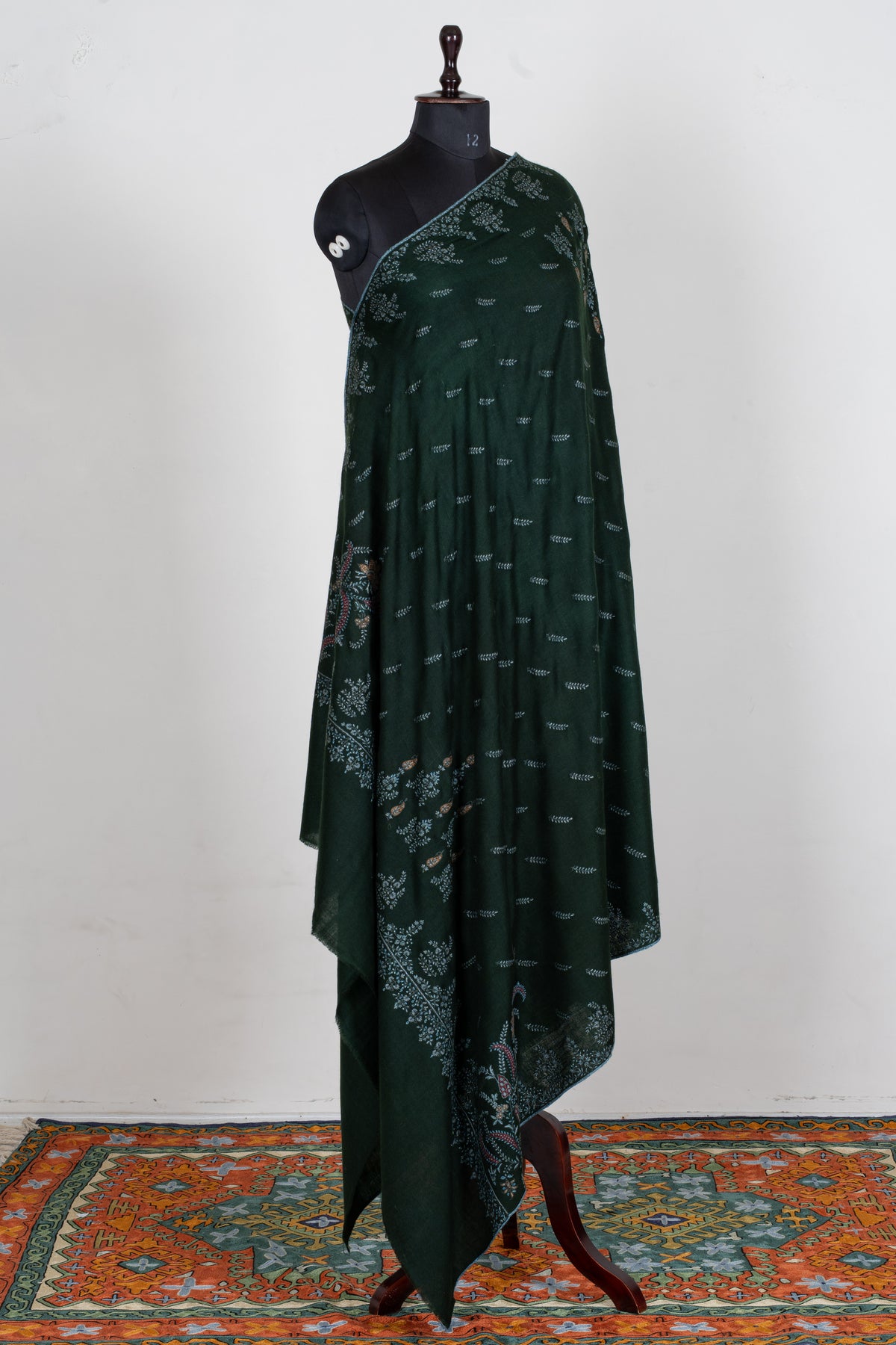 2.5 Yards Pure Pashmina Shawl with Sozni Hand Embroidered Botanical Whispers