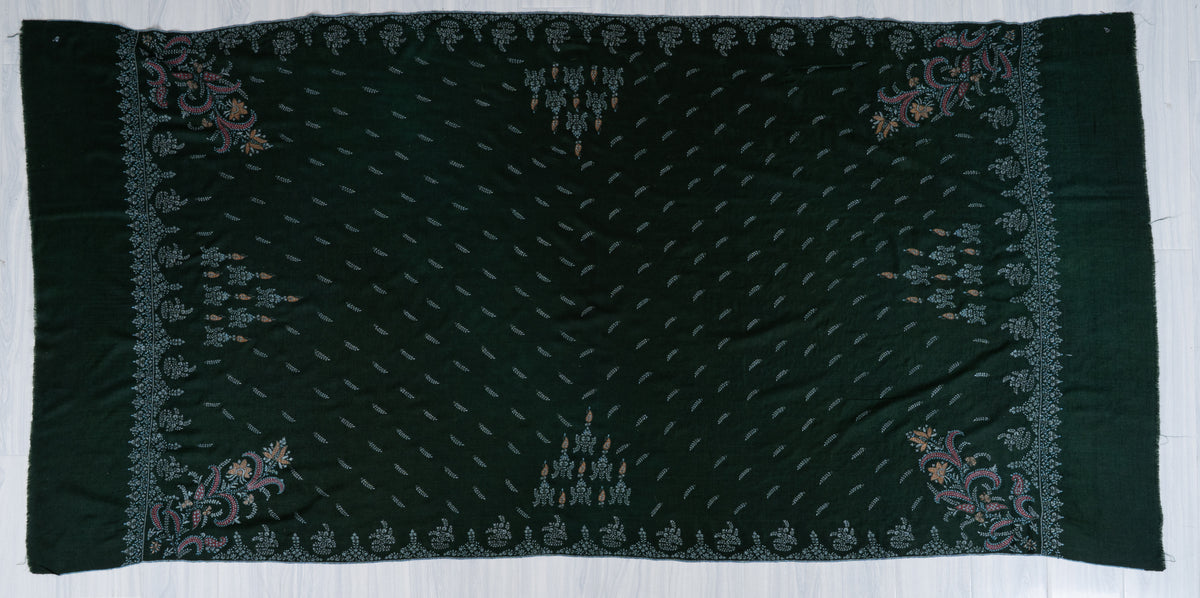2.5 Yards Pure Pashmina Shawl with Sozni Hand Embroidered Botanical Whispers