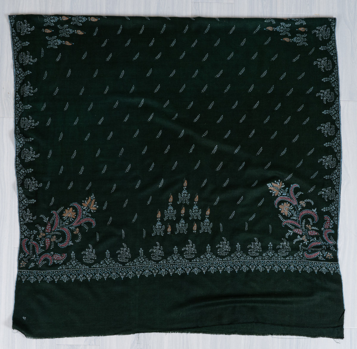 2.5 Yards Pure Pashmina Shawl with Sozni Hand Embroidered Botanical Whispers