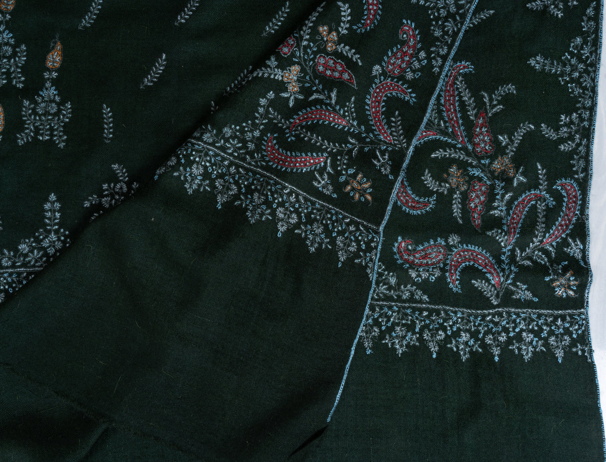 2.5 Yards Pure Pashmina Shawl with Sozni Hand Embroidered Botanical Whispers