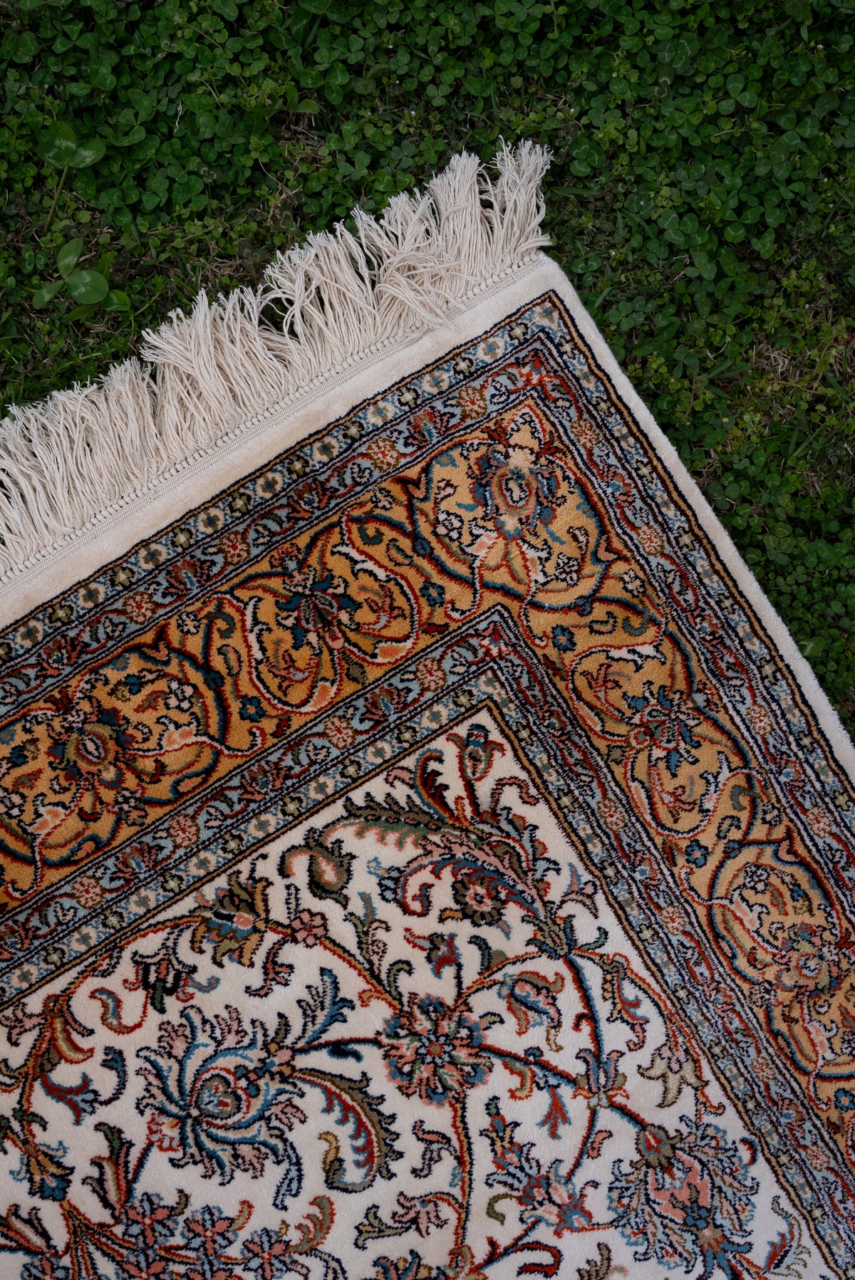 5ft x 3ft Hand Knotted Mulberry silk on silk Kashmiri Carpet
