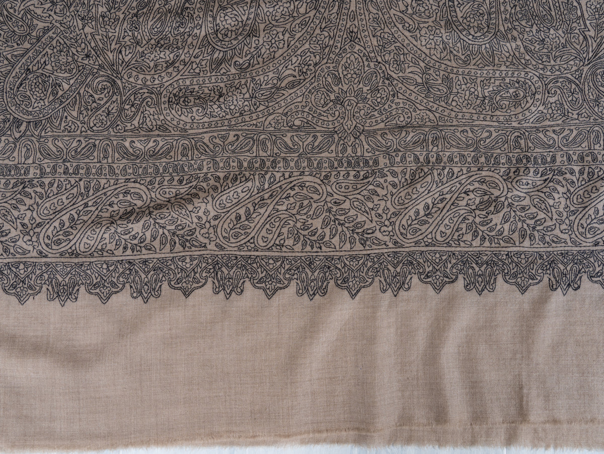 2.5 yards Pure Pashmina Shawl with Sozni Hand Embroidered Paisley Tapestry