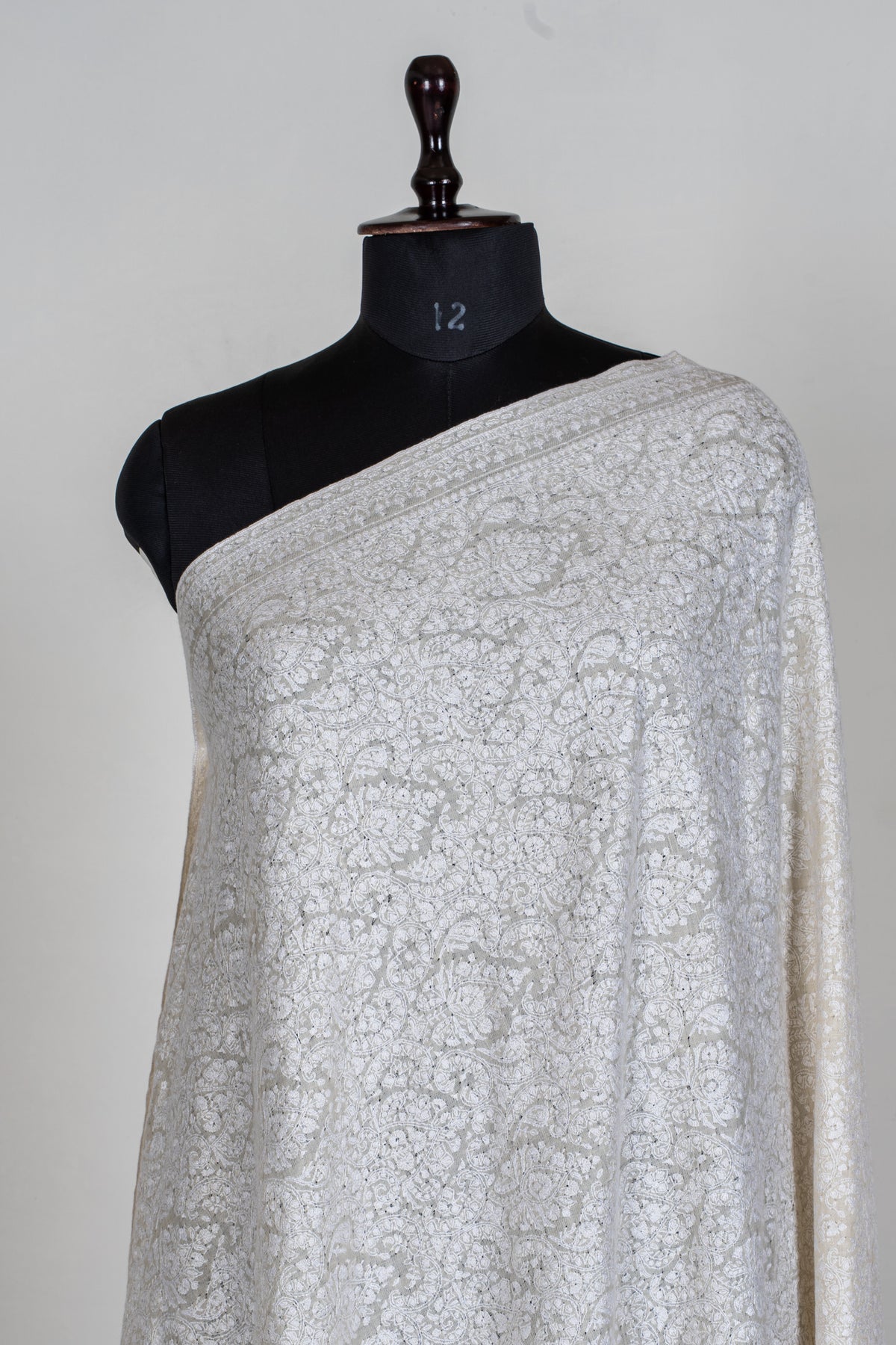 3 yards Pure Pashmina Shawl with Sozni Hand Embroidered Tonal Floral Elegance