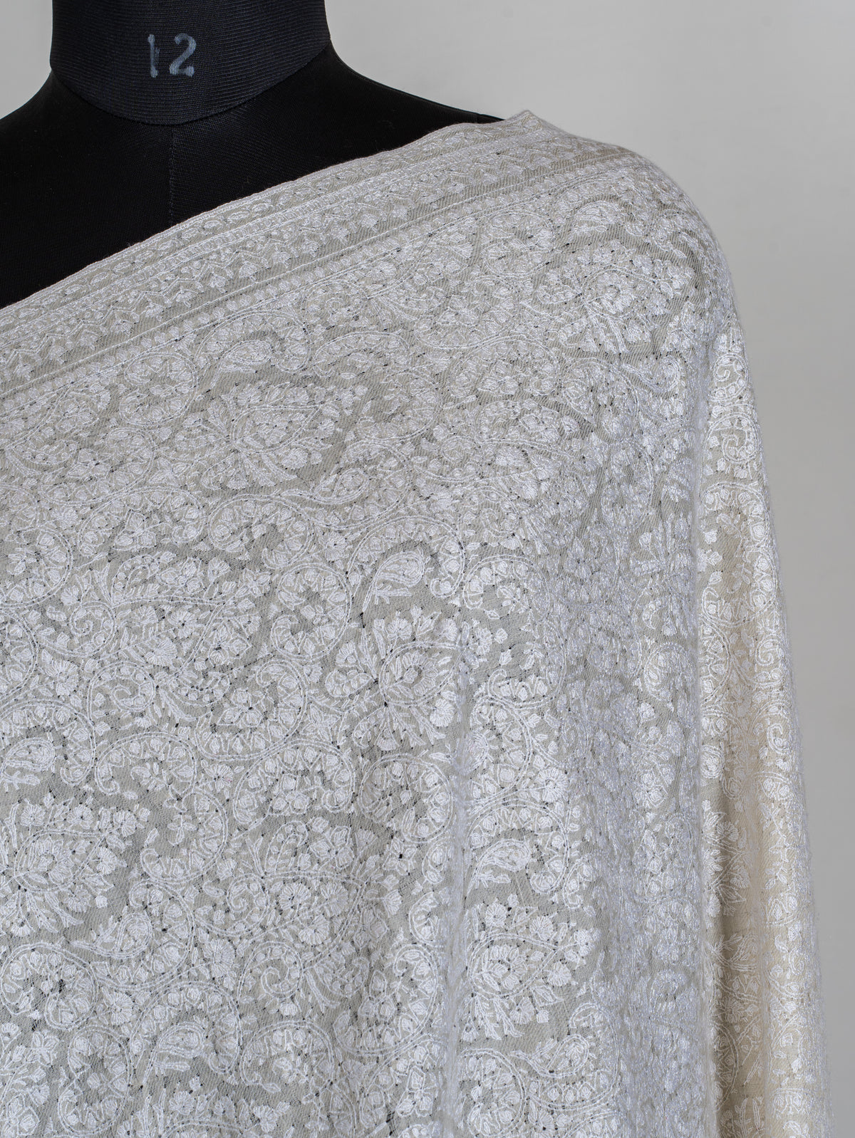 3 yards Pure Pashmina Shawl with Sozni Hand Embroidered Tonal Floral Elegance