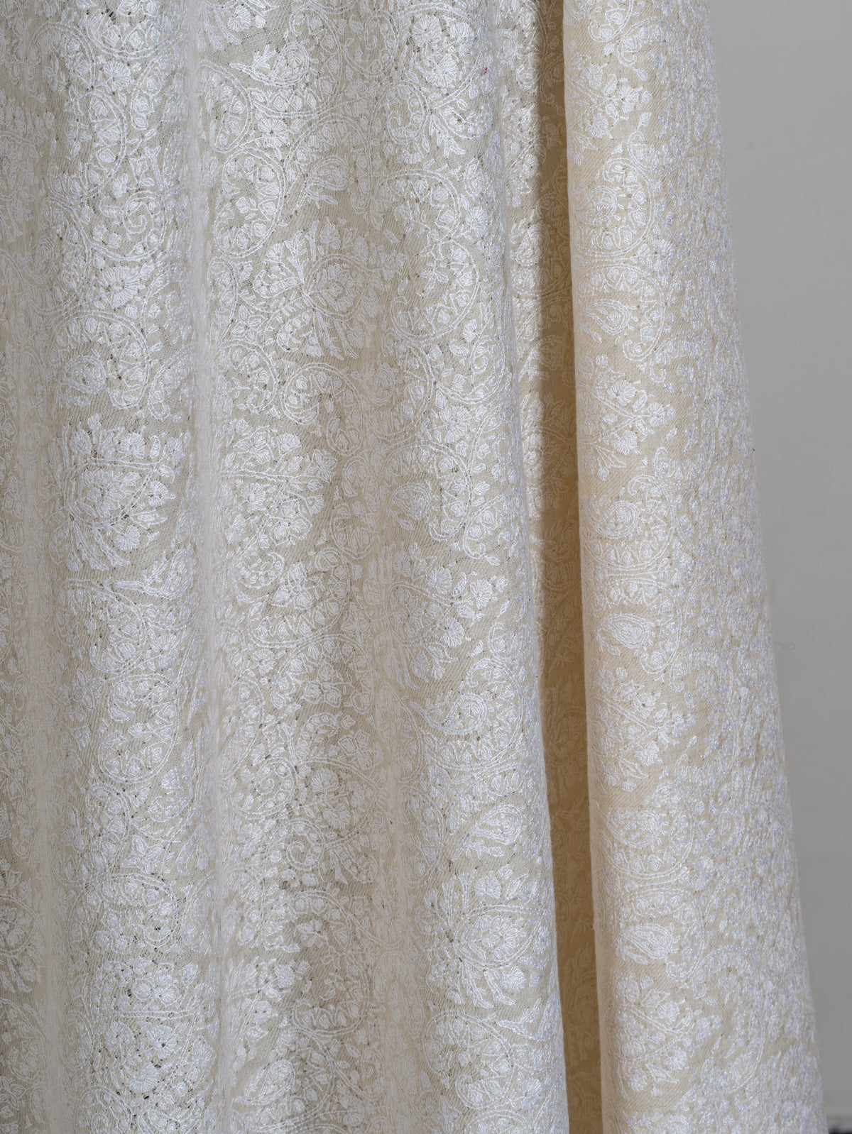 3 yards Pure Pashmina Shawl with Sozni Hand Embroidered Tonal Floral Elegance