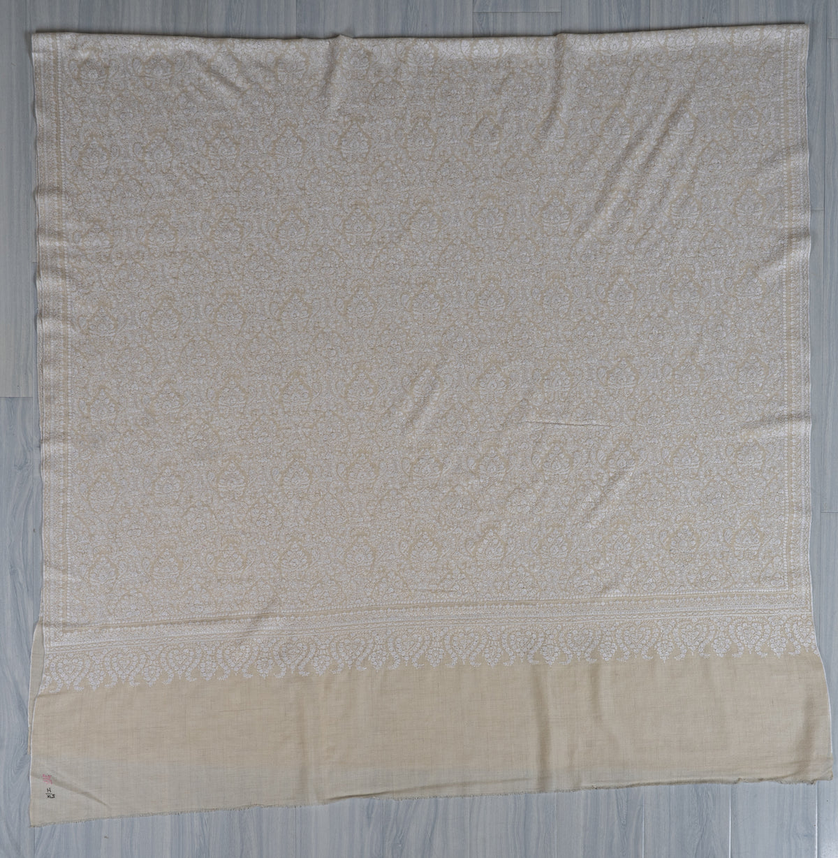 3 yards Pure Pashmina Shawl with Sozni Hand Embroidered Tonal Floral Elegance