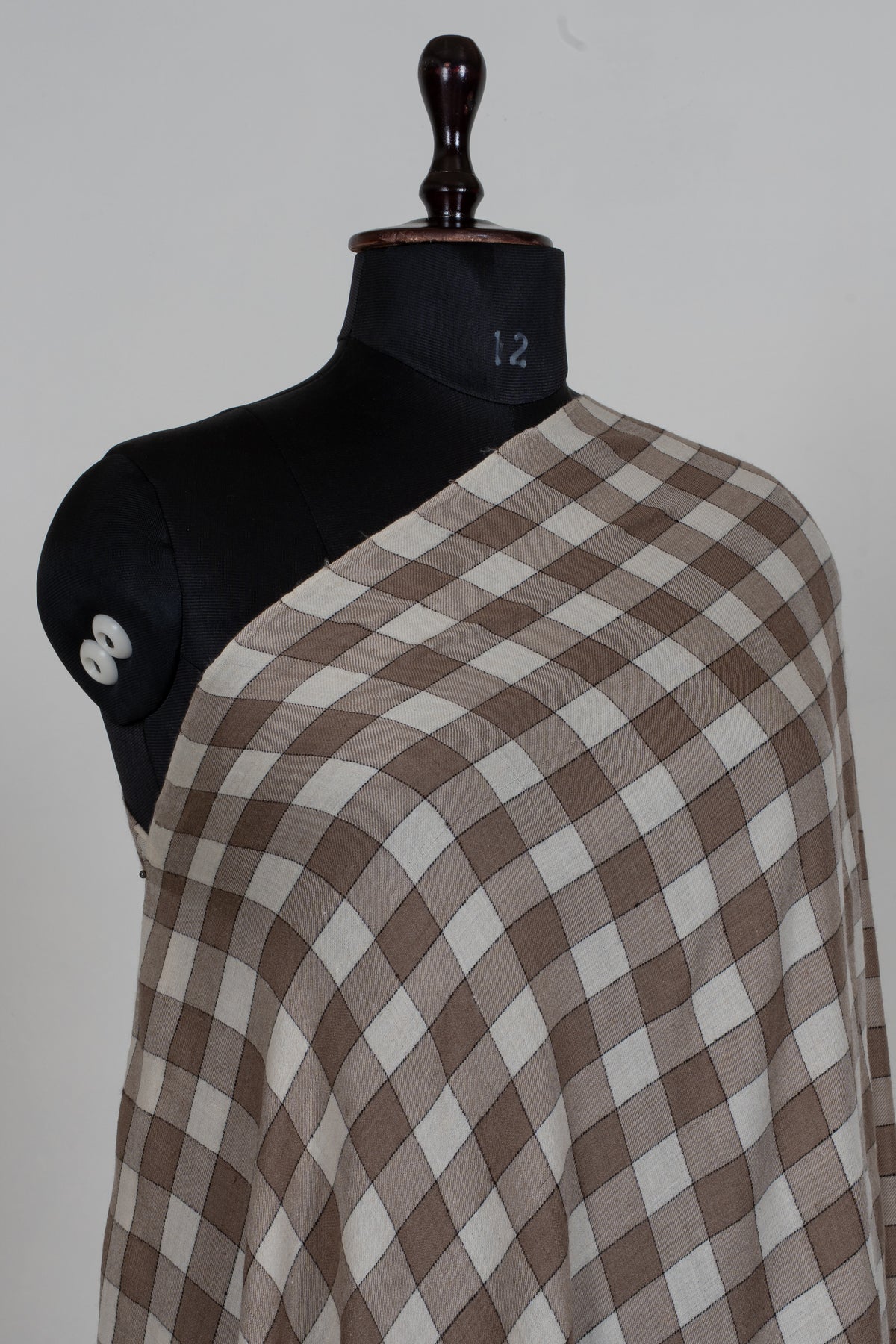 3 yards Mocha Checkered Kani Pure Pashmina Shawl with Colourful Floral Accents