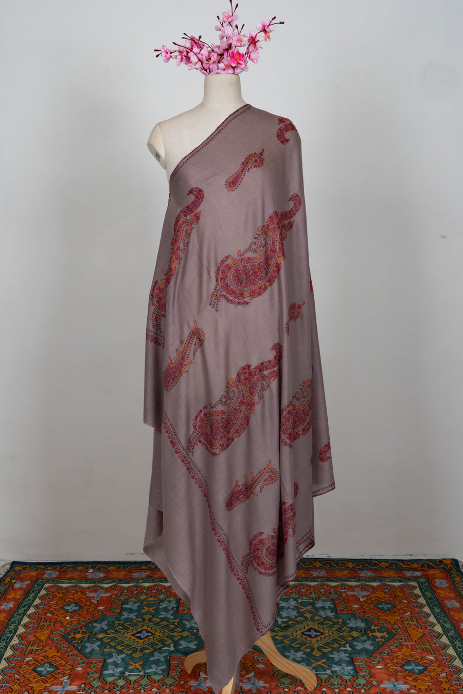 Royal Paisley Muse: Merino wool 2.5 Yards Sozni Hand Embroidered Shawl