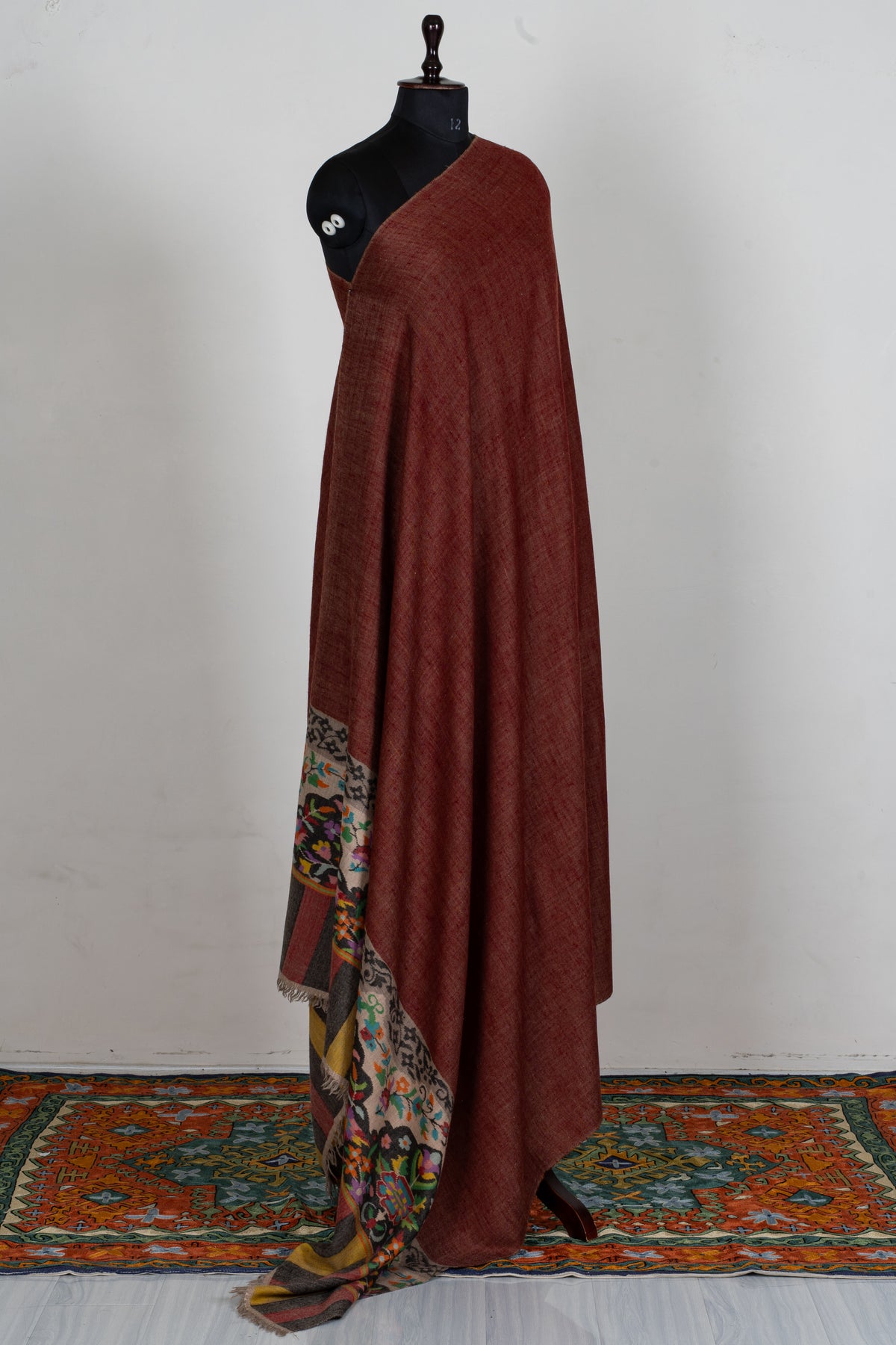 3 yards reversible Kani Pure Pashmina Shawl with Vibrant Floral Accents
