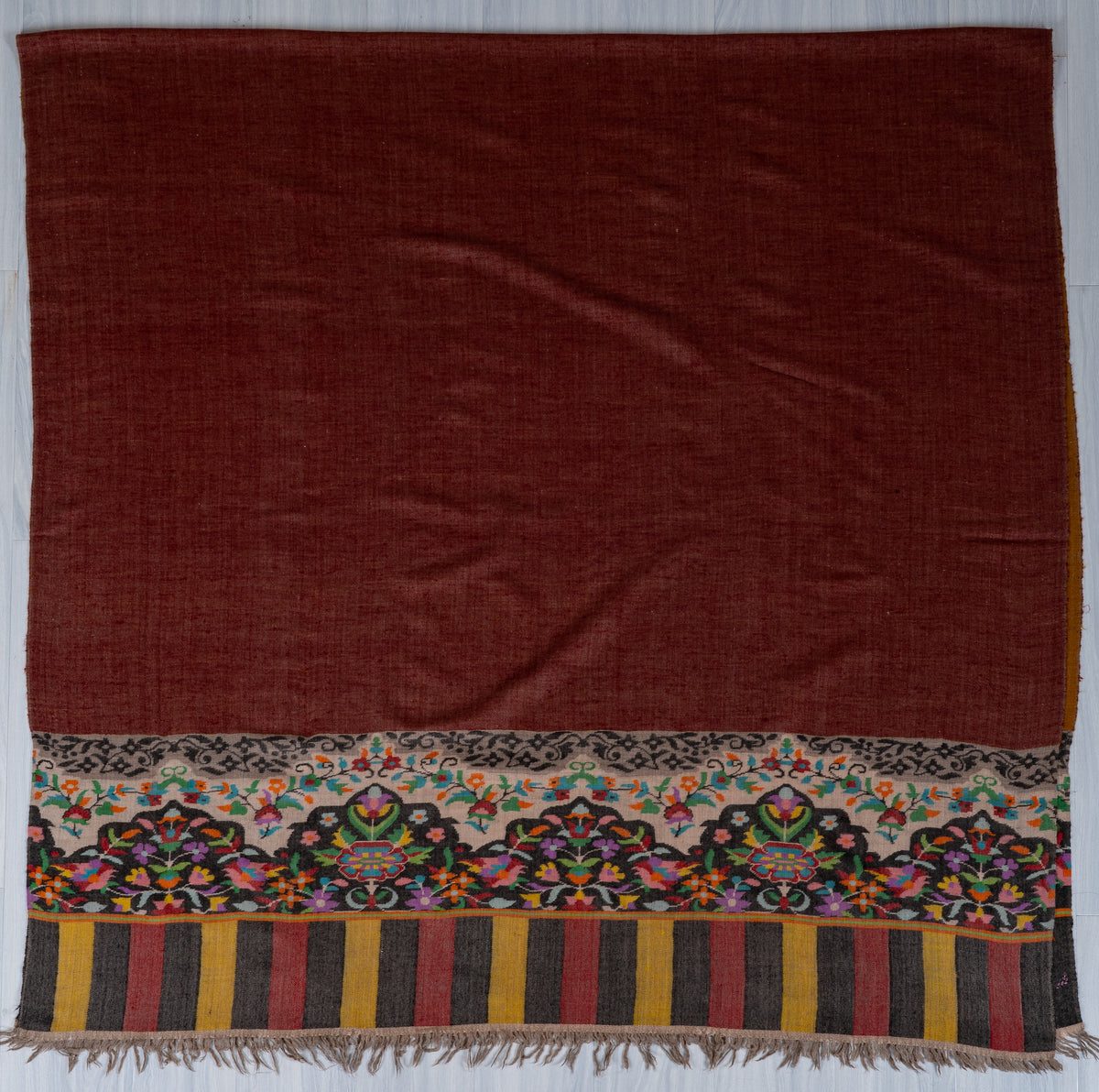 3 yards reversible Kani Pure Pashmina Shawl with Vibrant Floral Accents