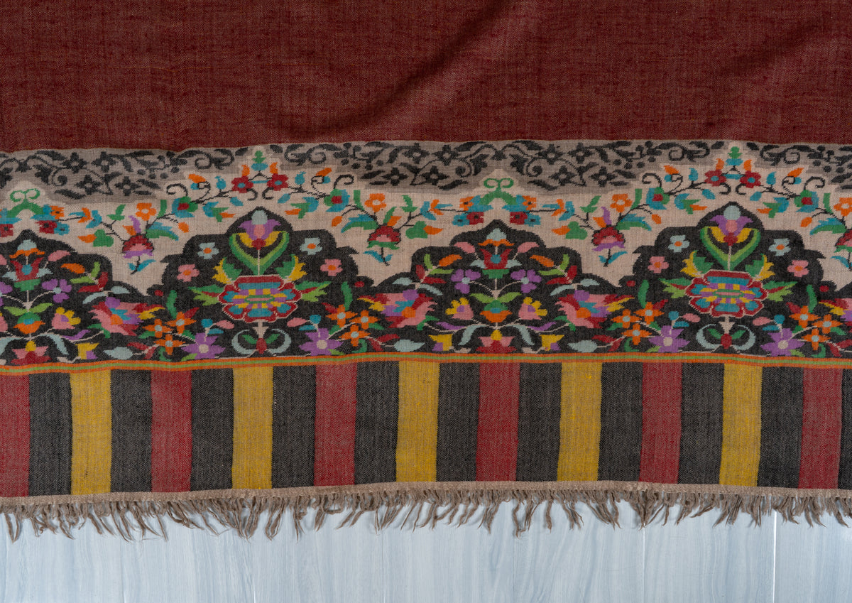 3 yards reversible Kani Pure Pashmina Shawl with Vibrant Floral Accents