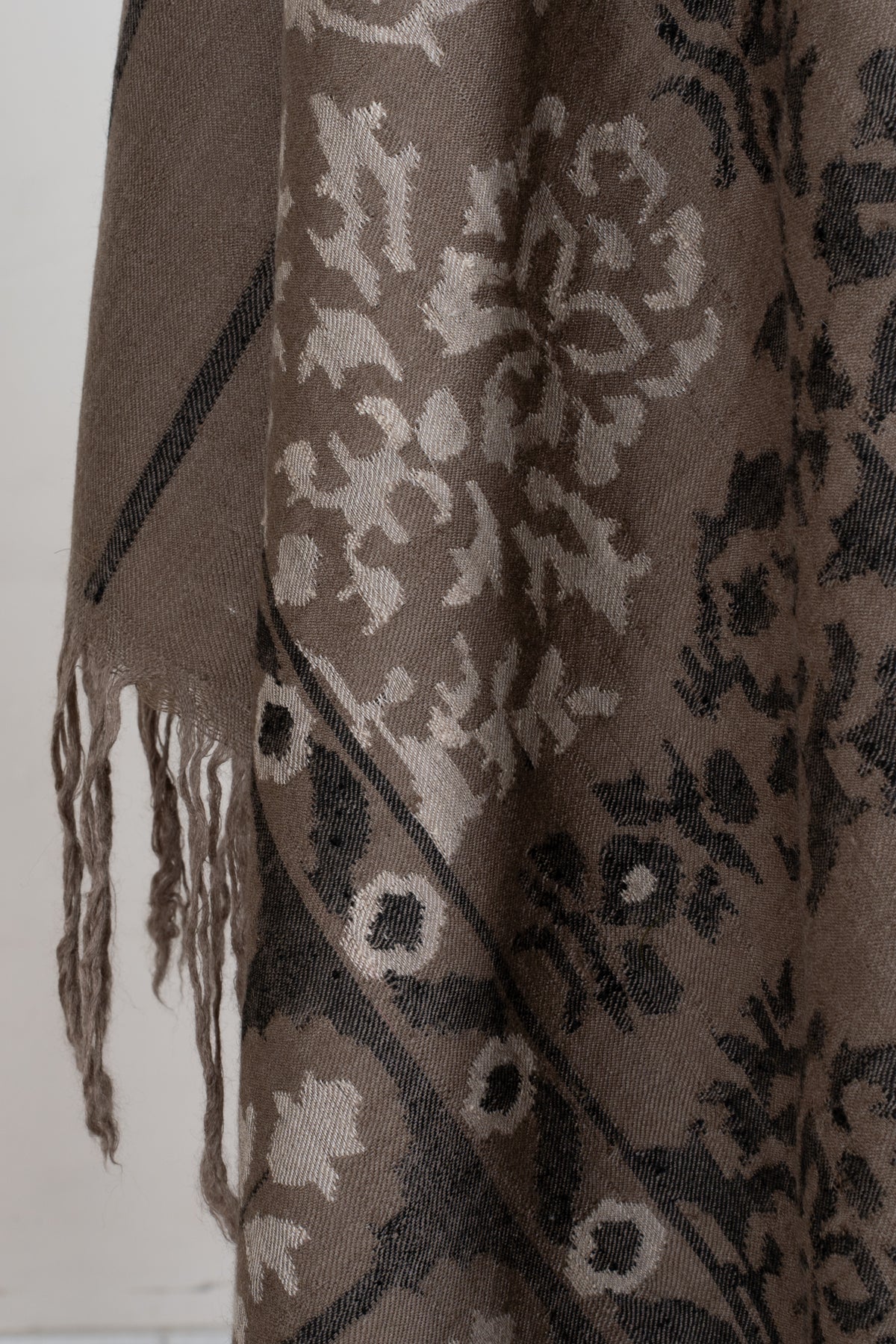 3 yards Pure Pashmina Kani Shawl with Charcoal and Ivory Florals