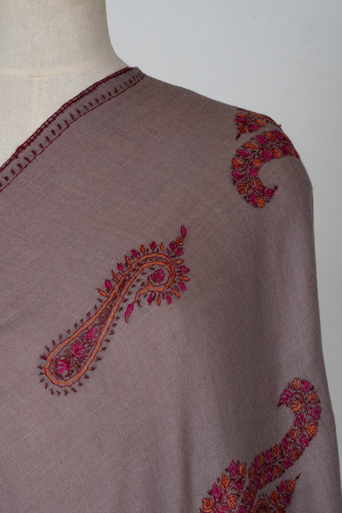 Royal Paisley Muse: Merino wool 2.5 Yards Sozni Hand Embroidered Shawl
