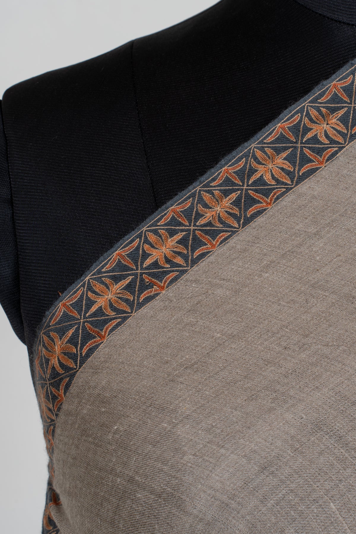 3 yards  Pure Pashmina Shawl with Aari Hand Embroidered Geometric Floral Borders