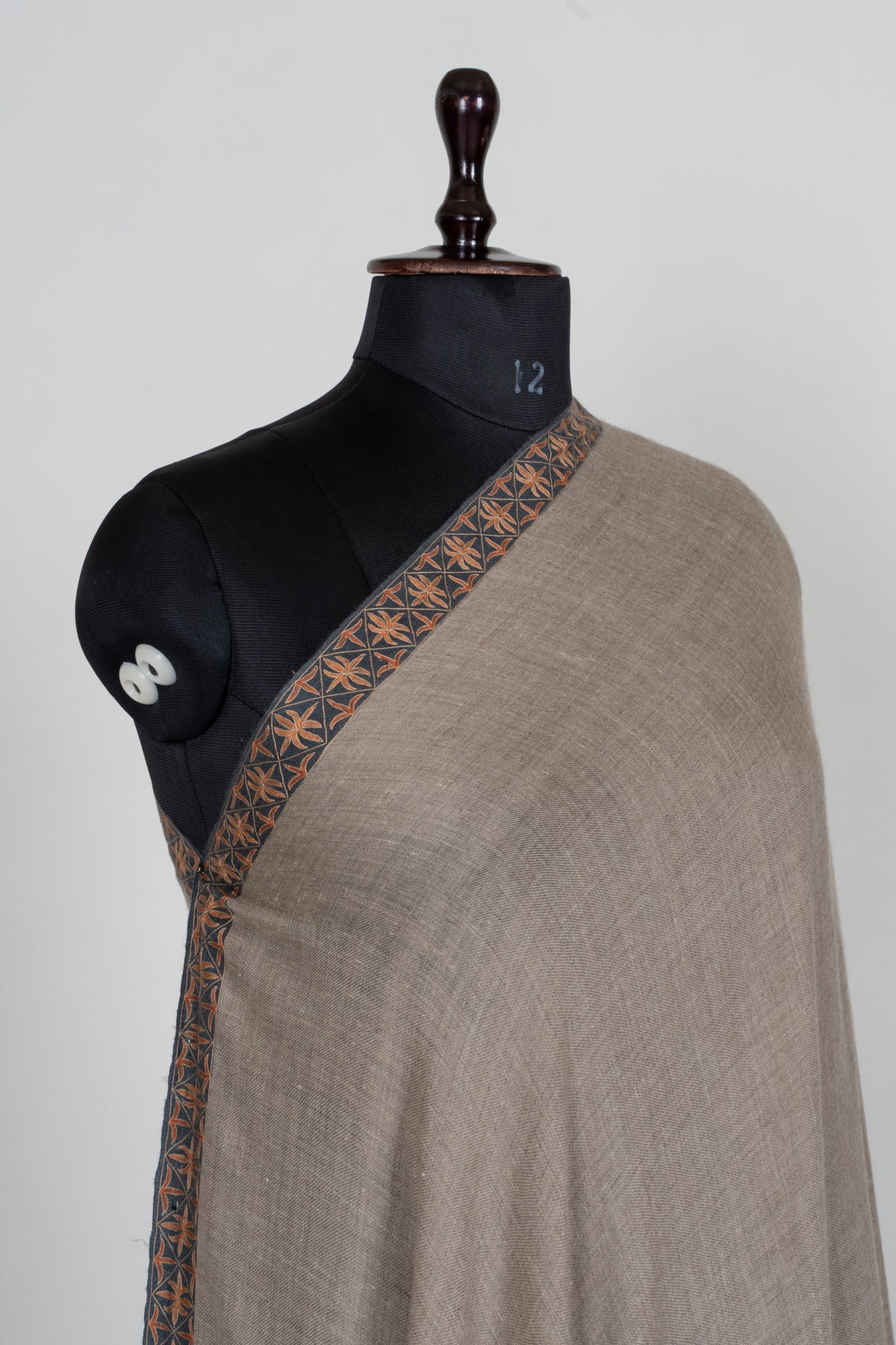 3 yards  Pure Pashmina Shawl with Aari Hand Embroidered Geometric Floral Borders