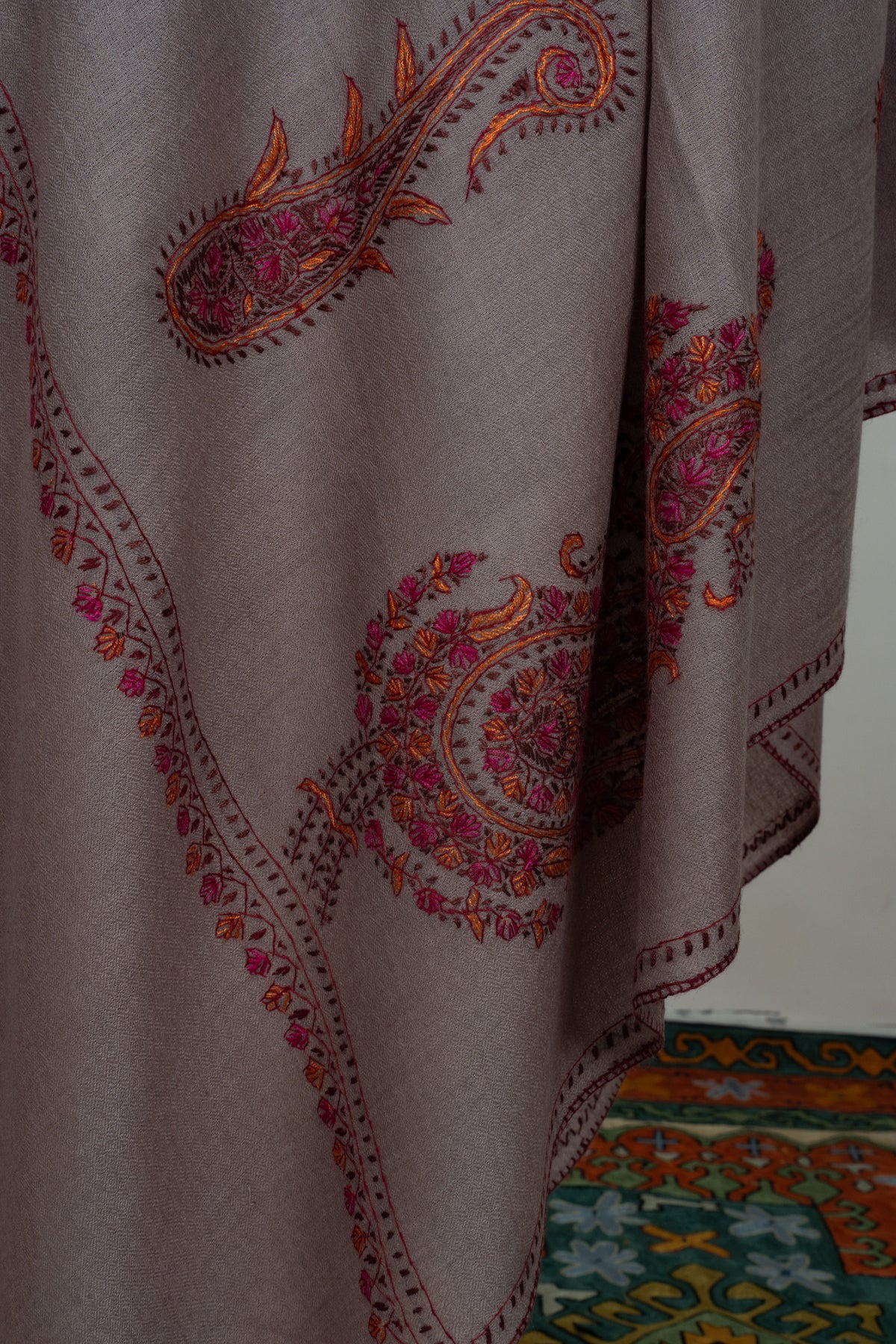Royal Paisley Muse: Merino wool 2.5 Yards Sozni Hand Embroidered Shawl