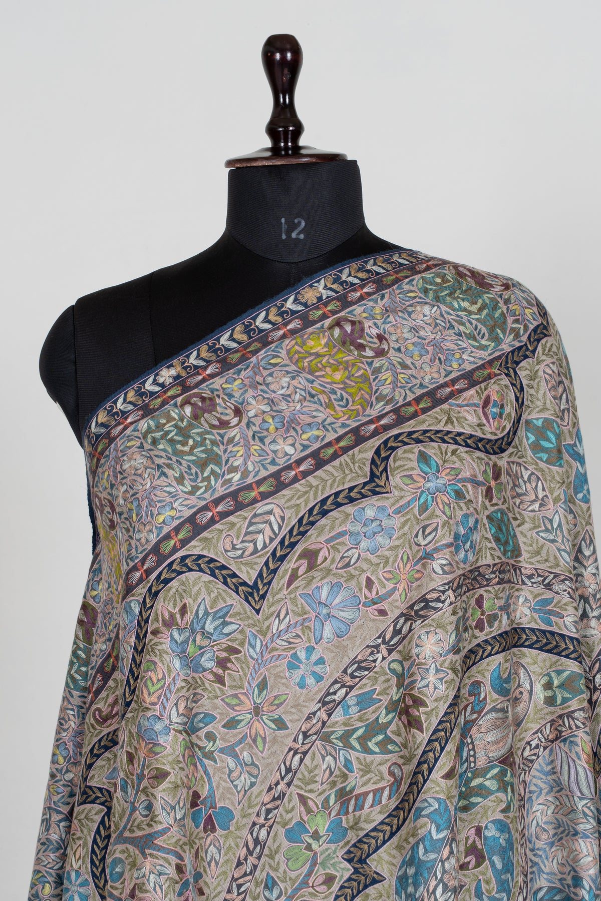 2.5 yards kalamkari Pure Pashmina Shawl with Aari Hand Embroidered Intricate Paisley Tapestry