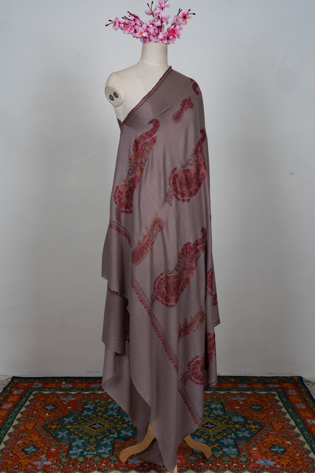 Royal Paisley Muse: Merino wool 2.5 Yards Sozni Hand Embroidered Shawl