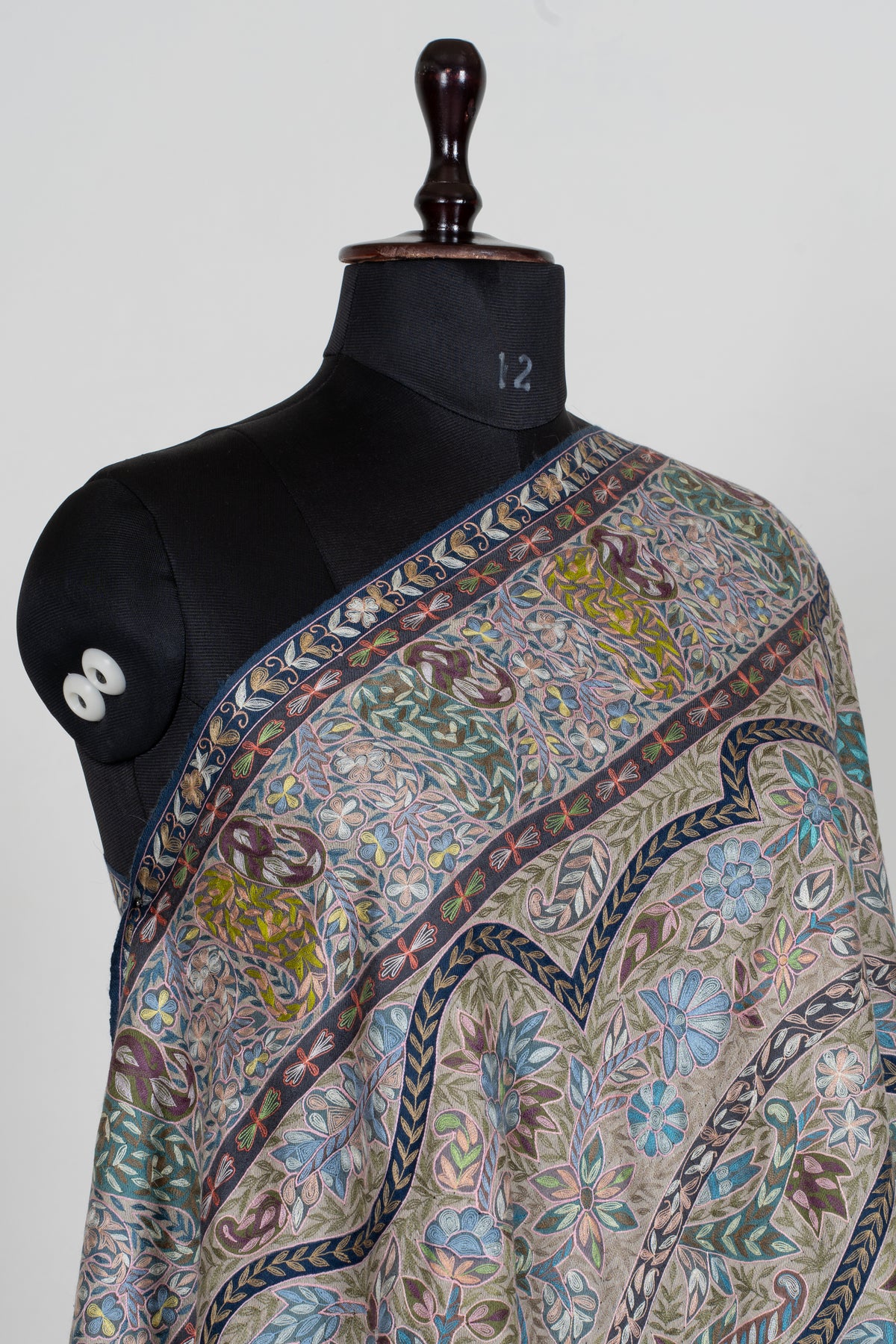 2.5 yards kalamkari Pure Pashmina Shawl with Aari Hand Embroidered Intricate Paisley Tapestry