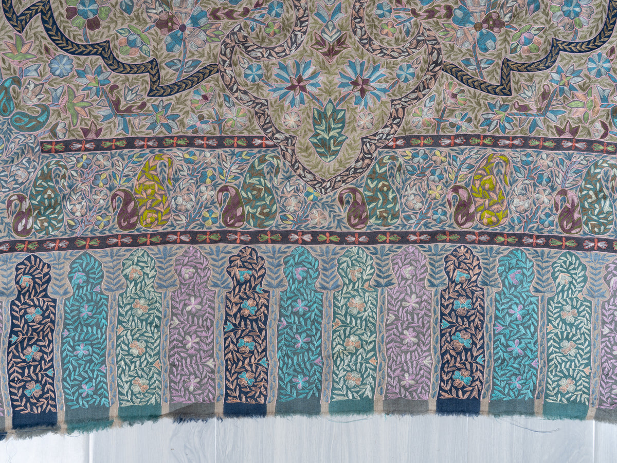 2.5 yards kalamkari Pure Pashmina Shawl with Aari Hand Embroidered Intricate Paisley Tapestry