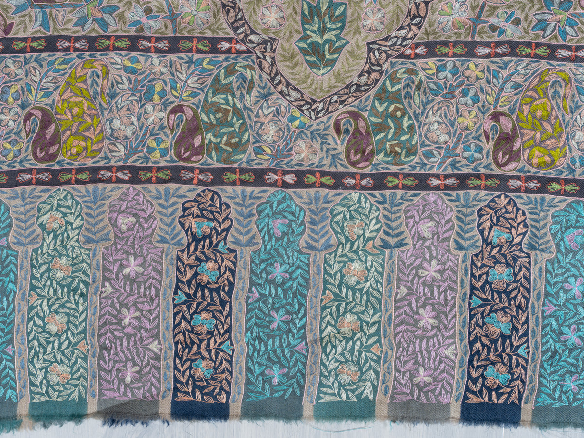2.5 yards kalamkari Pure Pashmina Shawl with Aari Hand Embroidered Intricate Paisley Tapestry