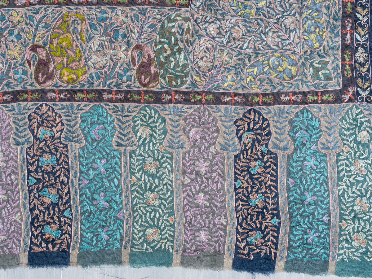 2.5 yards kalamkari Pure Pashmina Shawl with Aari Hand Embroidered Intricate Paisley Tapestry