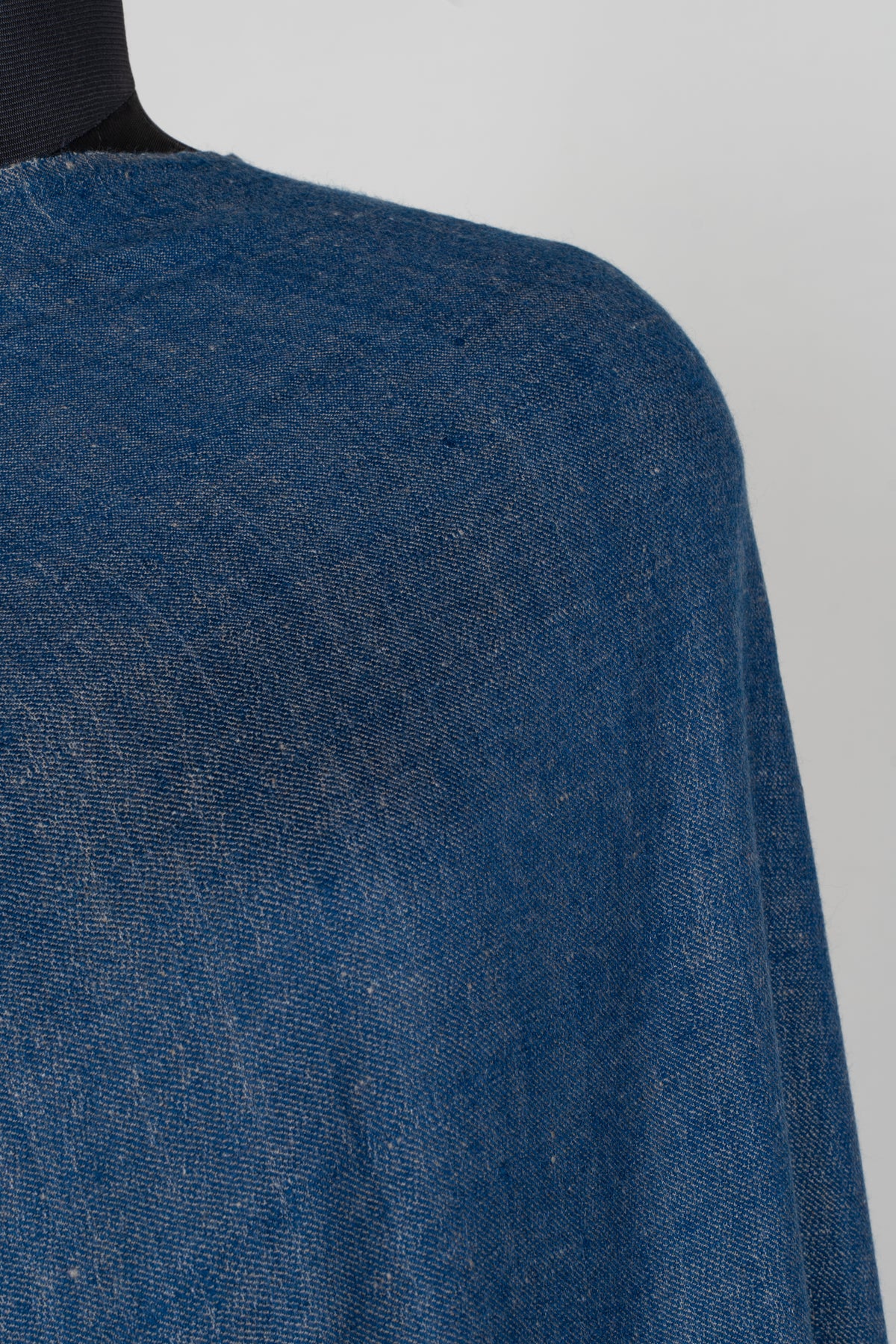 3 yards Reversible Pure Pashmina Shawl with Kani Woven Floral Borders in Denim Blue and Silver Grey