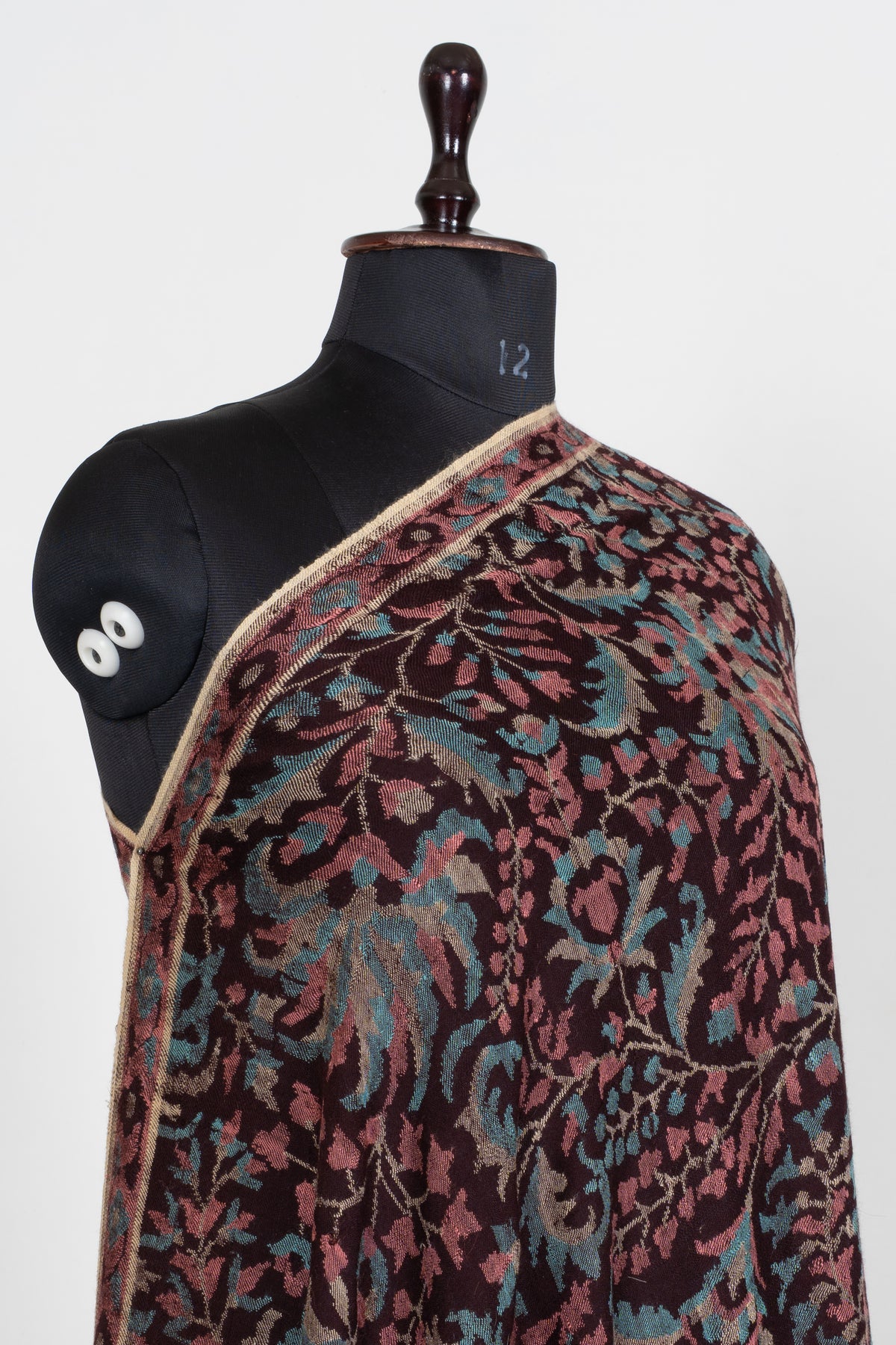 3 Yards Pure Pashmina Kani shawl with Rose and Blue Florals