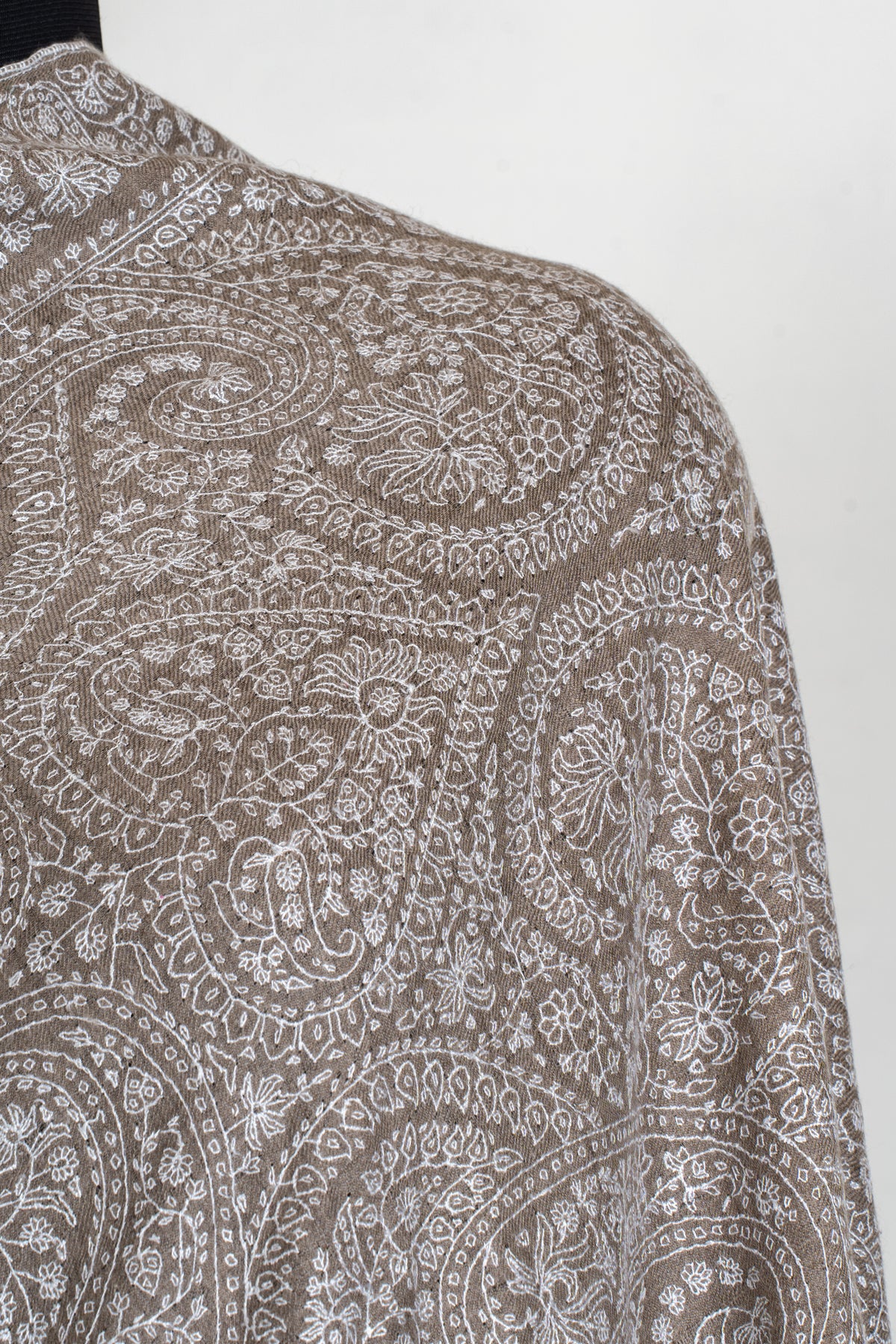 3 Yards Champagne Paisley Pure Pashmina Shawl with Sozni Hand Embroidered Ornamental Elegance