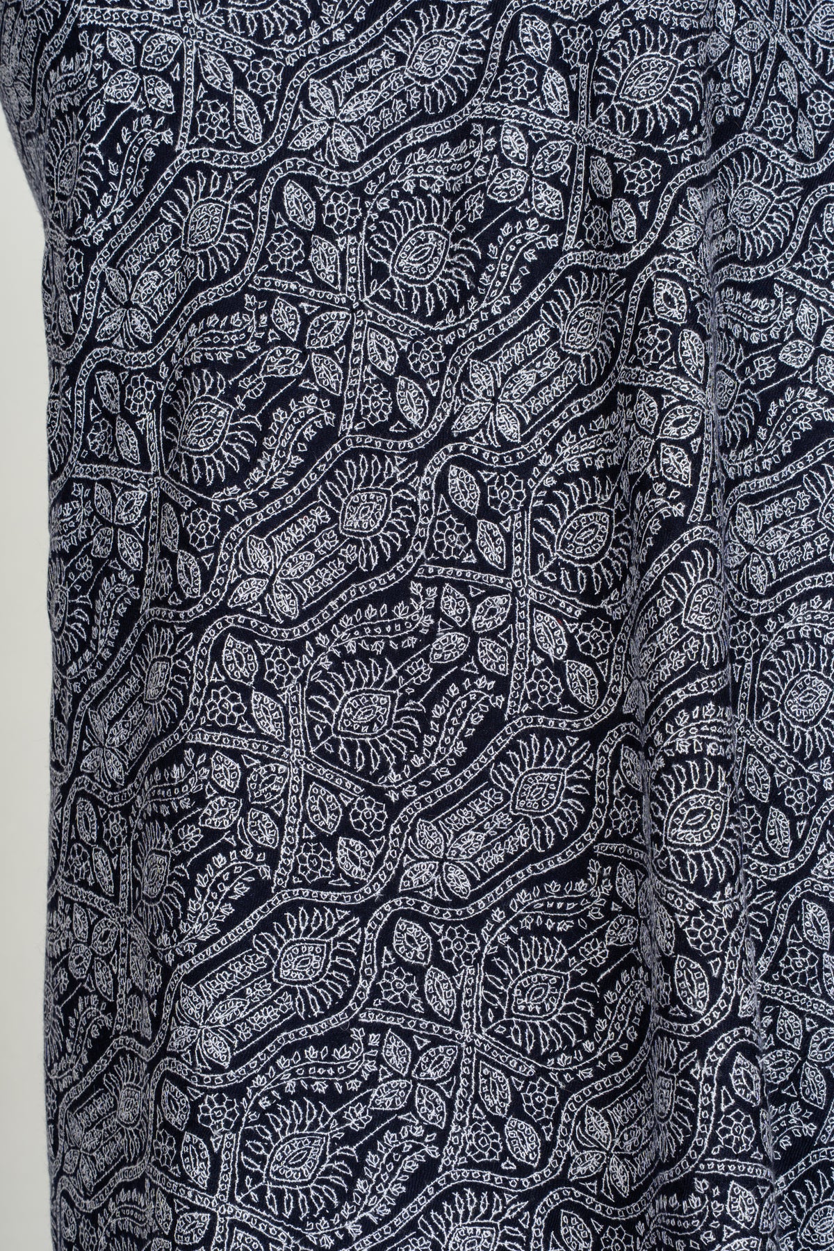 Silver Labyrinth Pure Pashmina Shawl with Sozni Hand Embroidered Ornamental Floral Patterns