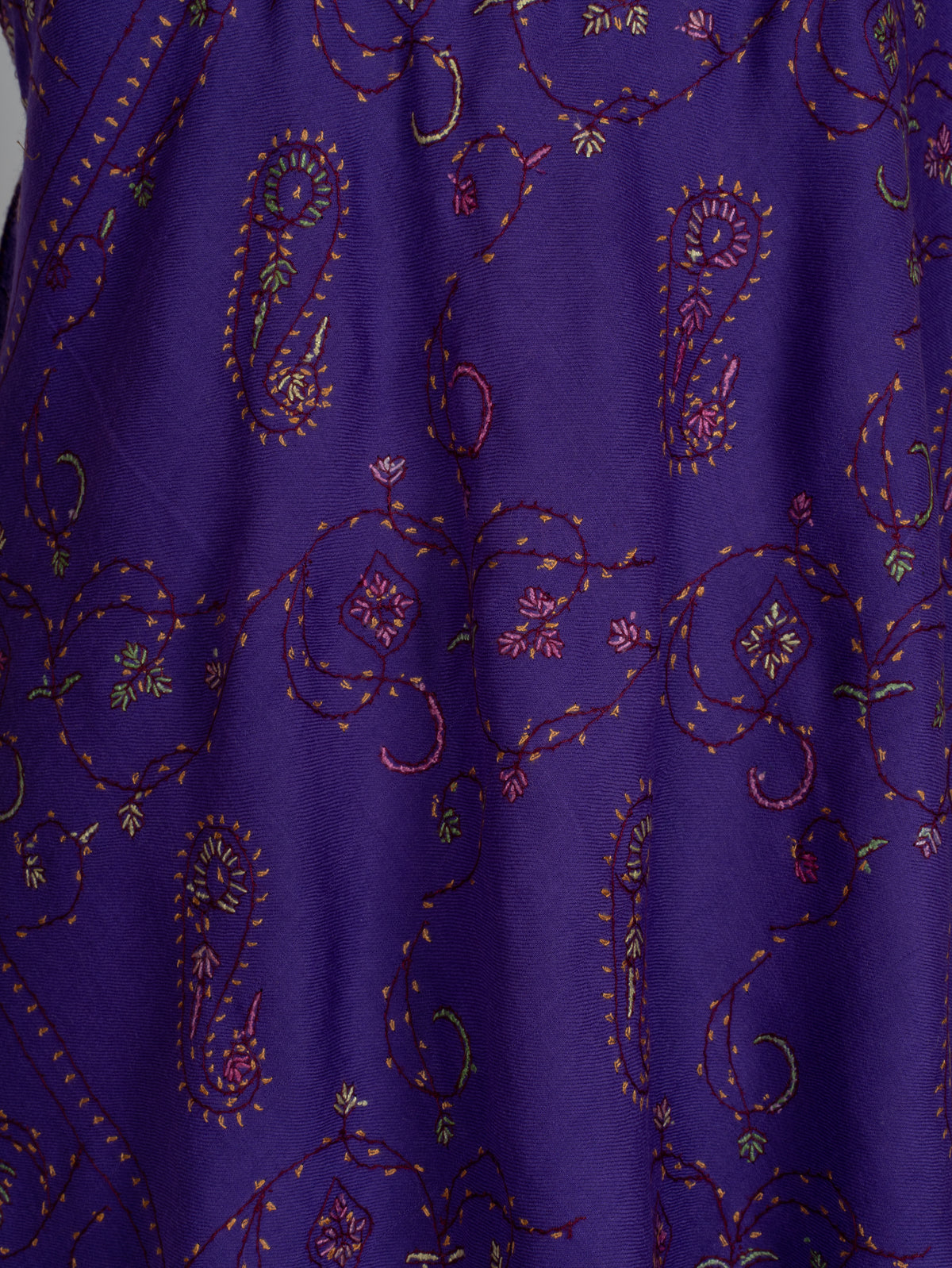 Royal Amethyst Sozni Hand Embroidered Fine merino wool Shawl with Delicate Paisley and Vine Patterns