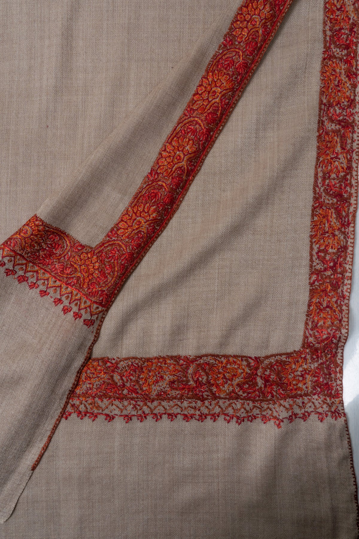 Desert Blush Merino wool 2.5 Yards Sozni Hand Embroidered Shawl