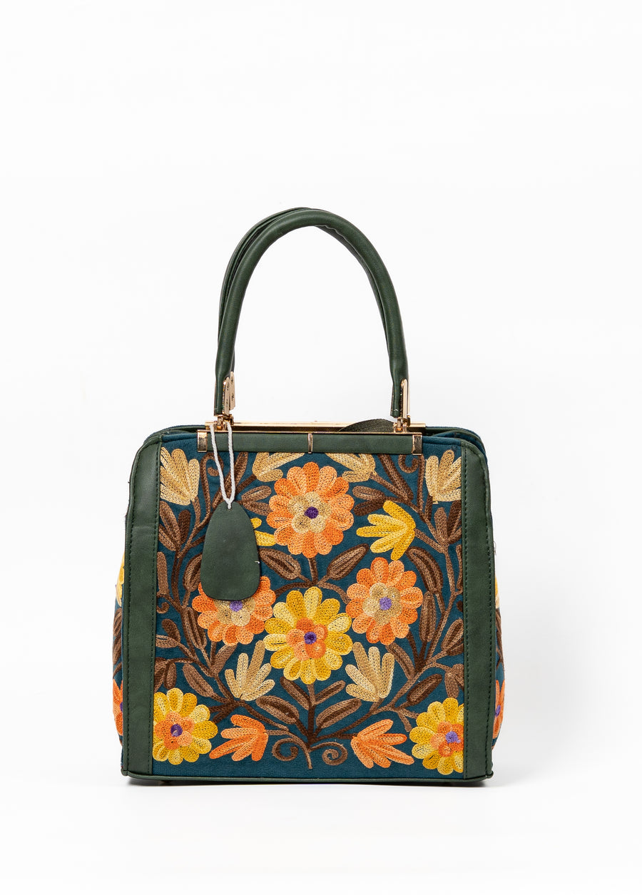 Evergreen Bloom – Aari Embroidery Handbag