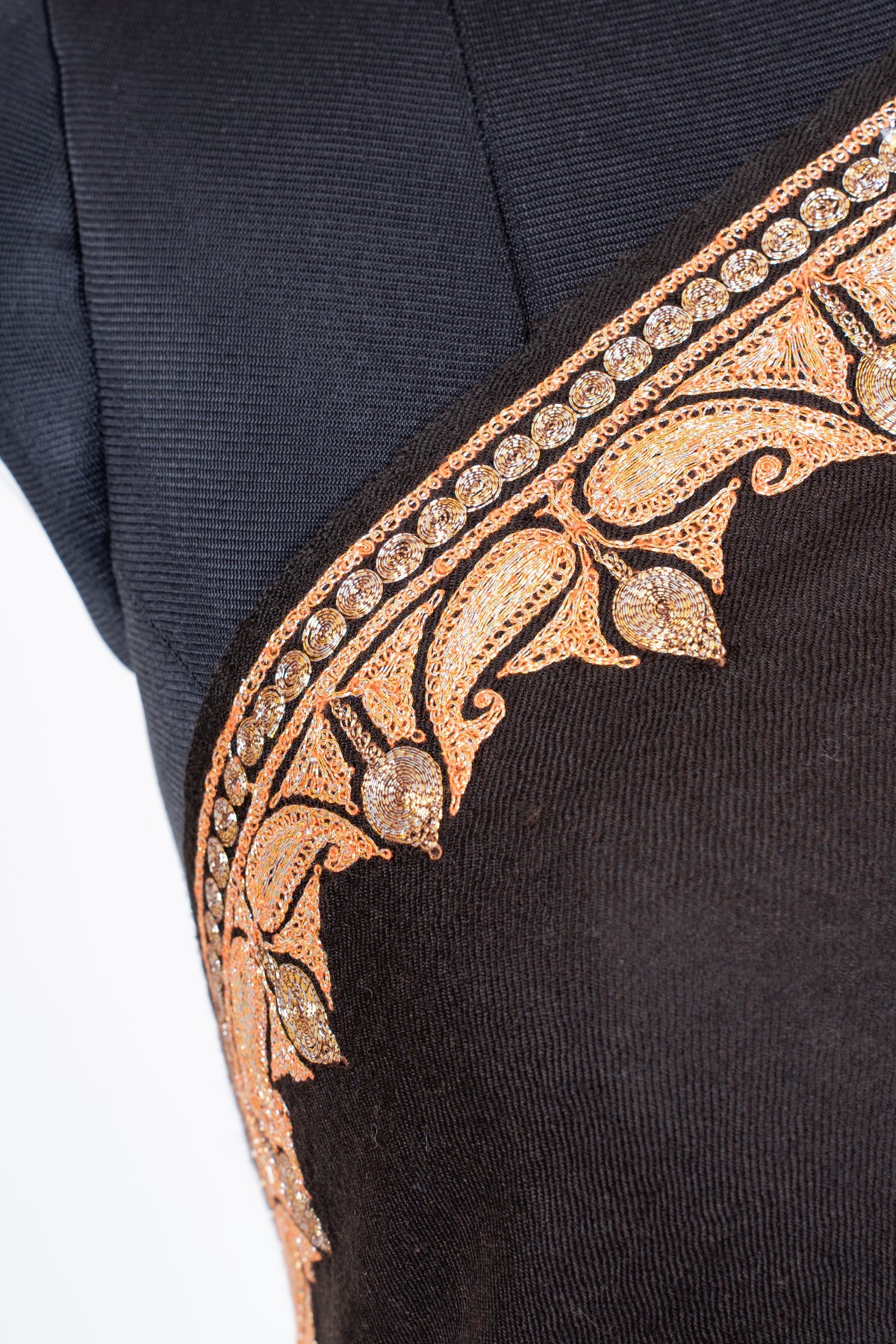Ebony Opulence Merino Wool Shawl with machine tilla Embroidered Floral Borders