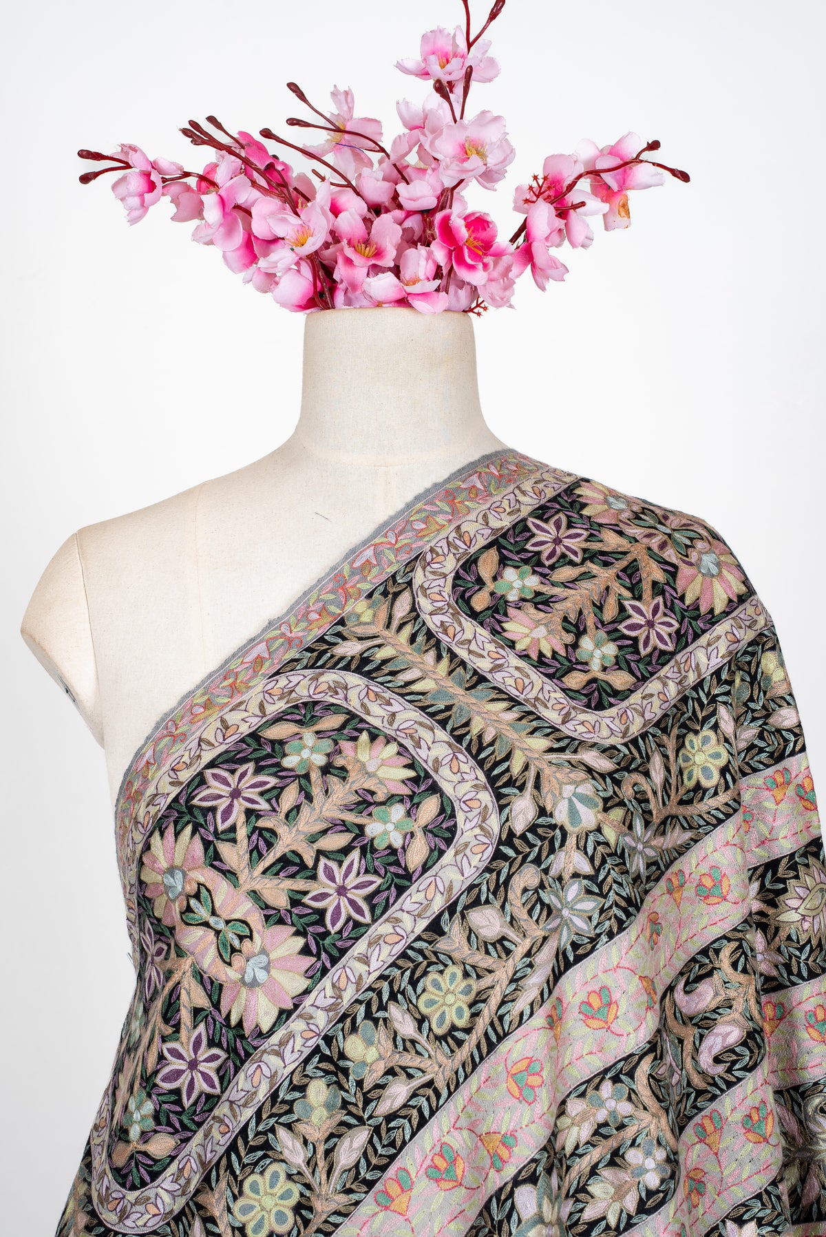 2.5 Yards Pure Pashmina Hand Embroidered Shawl