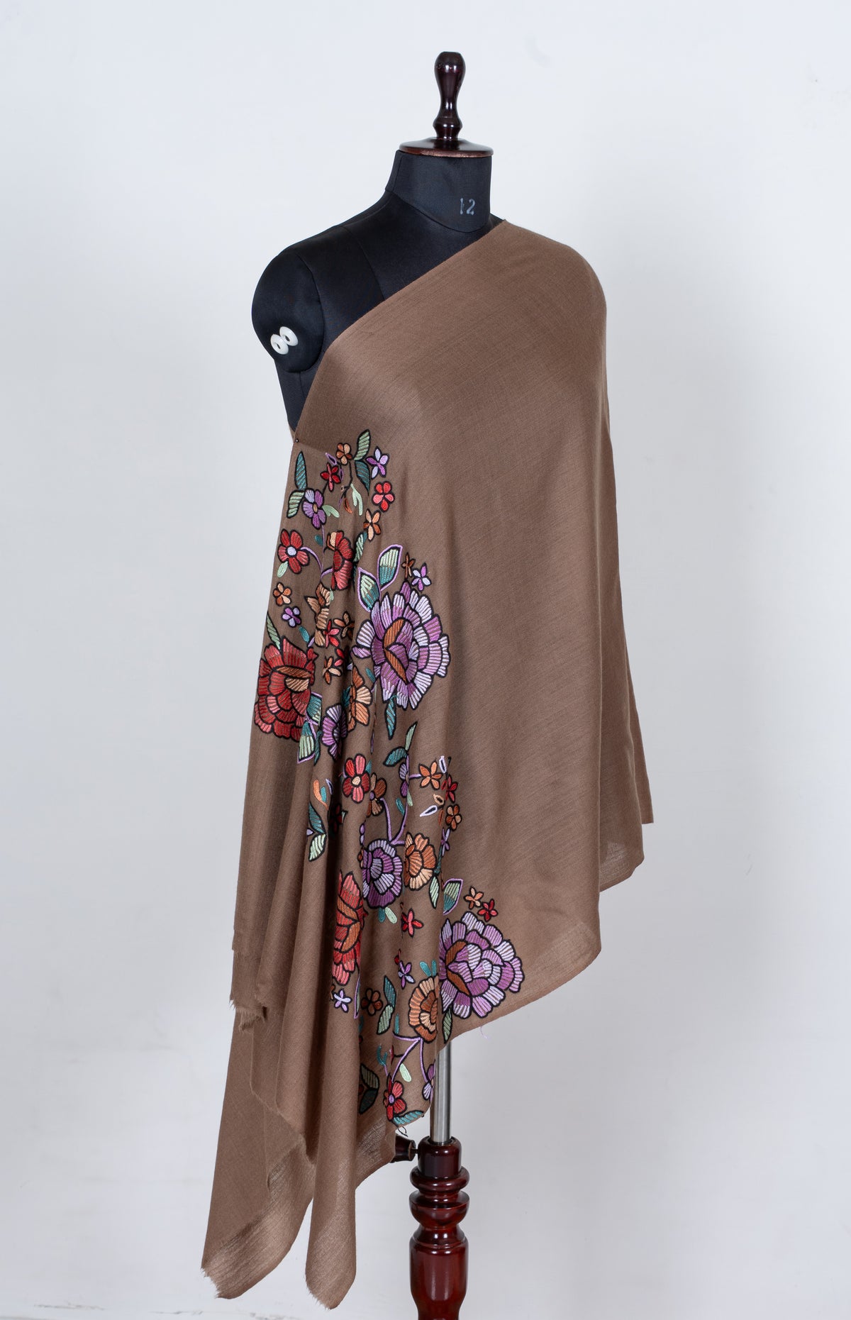 Autumn Bloom Fine Merino Wool scarf with Vibrant Aari Hand Embroidered Flowers