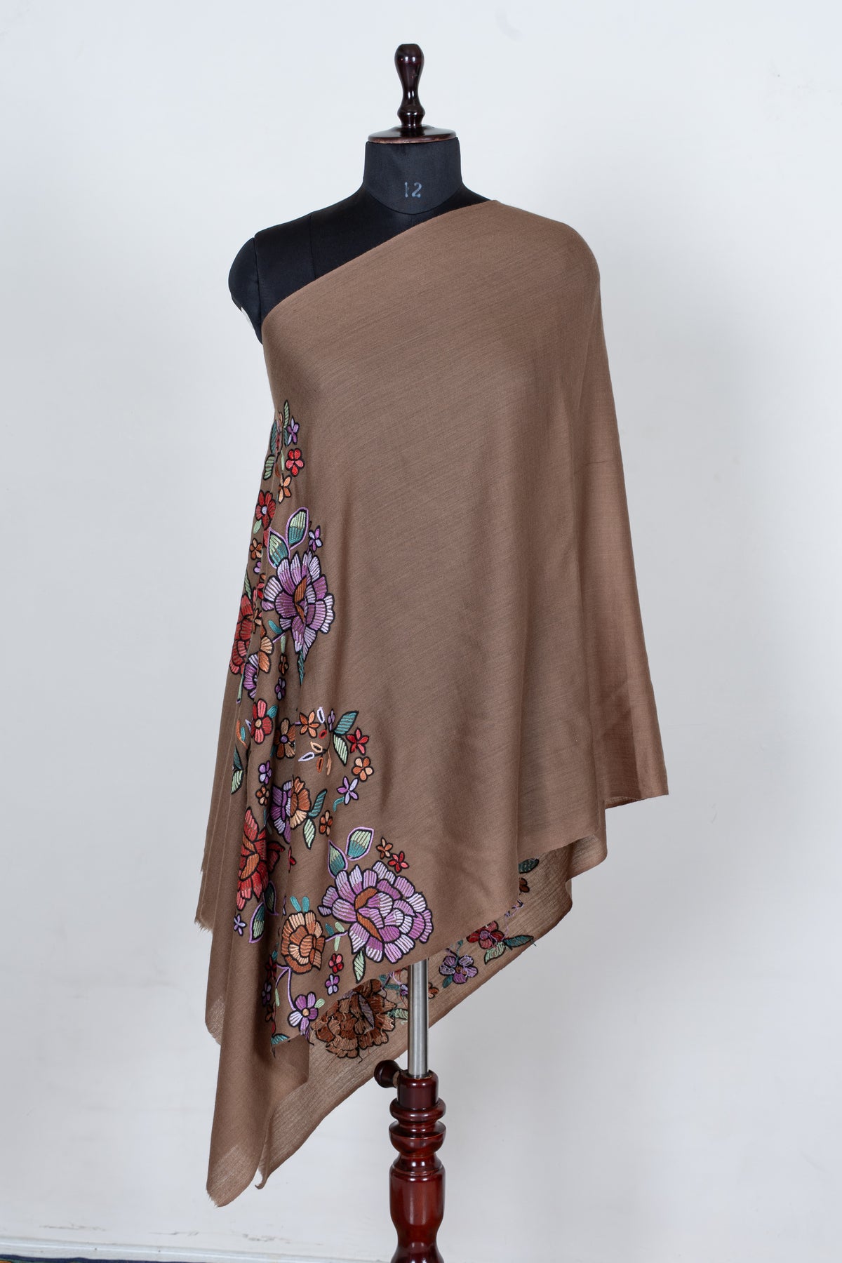 Autumn Bloom Fine Merino Wool scarf with Vibrant Aari Hand Embroidered Flowers