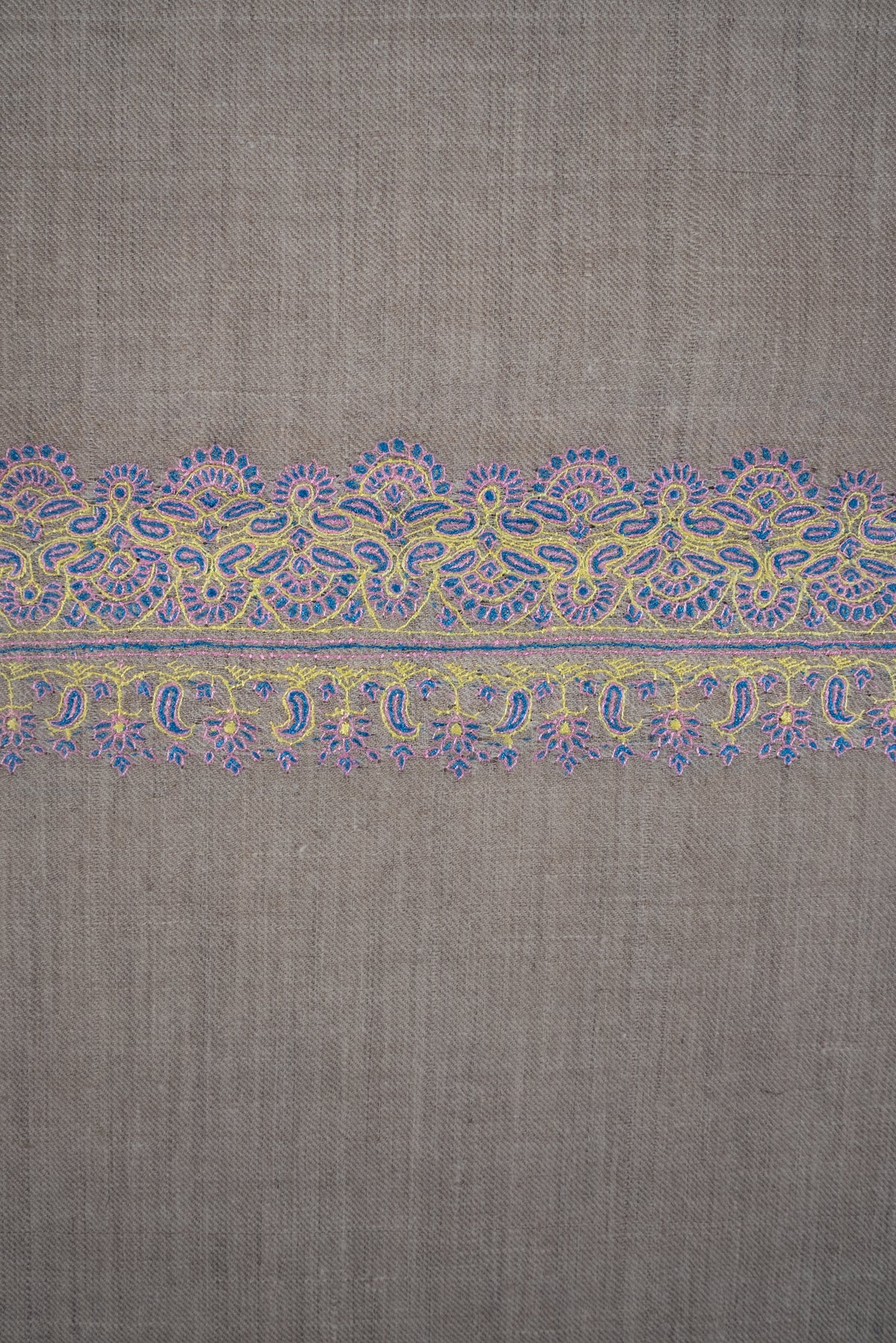 2.5 Yards Pure Pashmina Hand Embroidered Shawl: Ivory Lilac Grace