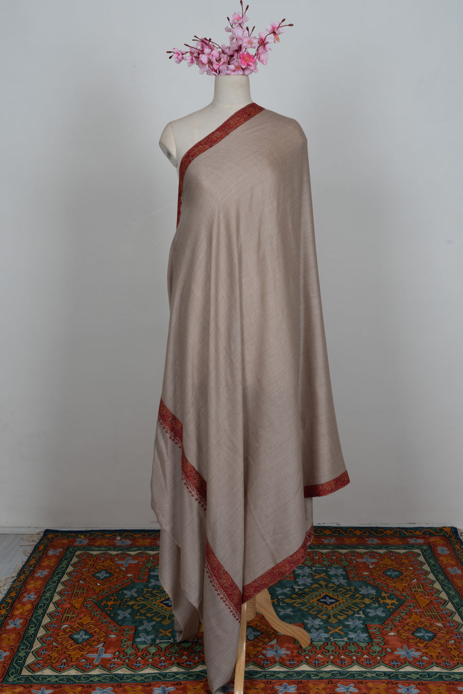 Desert Blush Merino wool 2.5 Yards Sozni Hand Embroidered Shawl