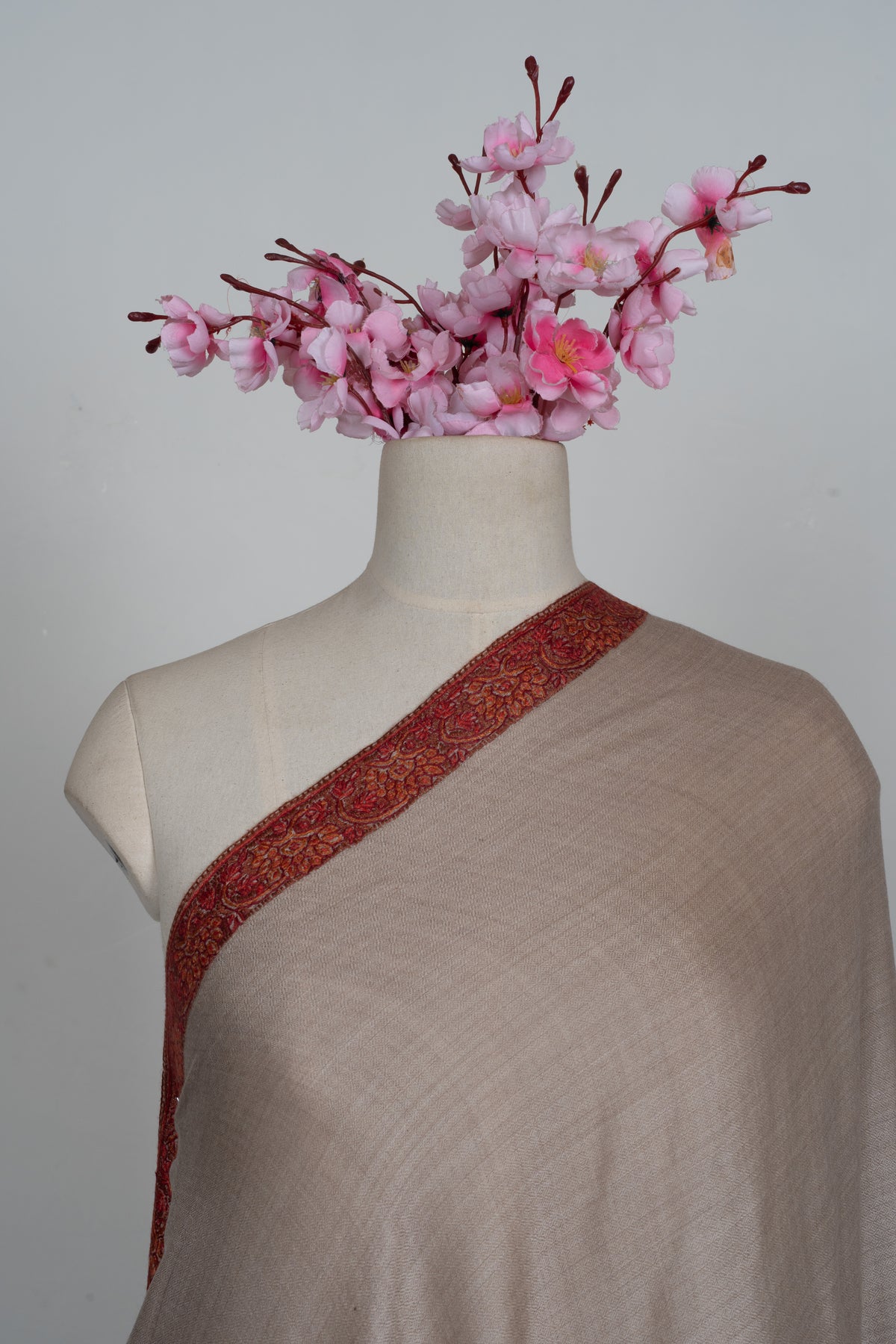 Desert Blush Merino wool 2.5 Yards Sozni Hand Embroidered Shawl
