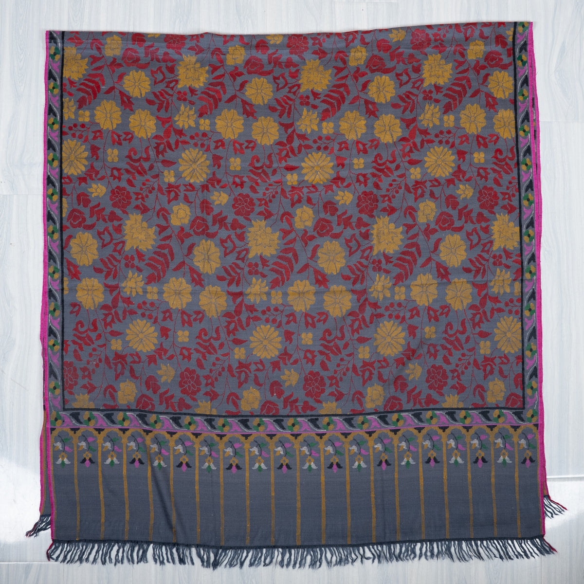 2.5 Yards Kani Moonlit Meadow Reverie: Pure Pashmina Hand Woven Shawl