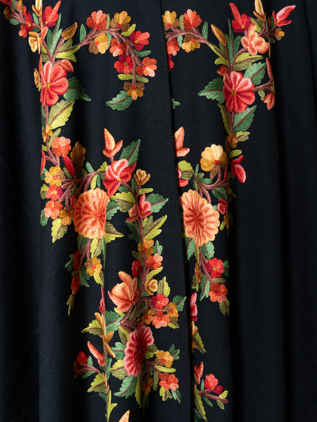 Hand Embroidered Open Front Shawl/Cape with Cascading Floral Garland