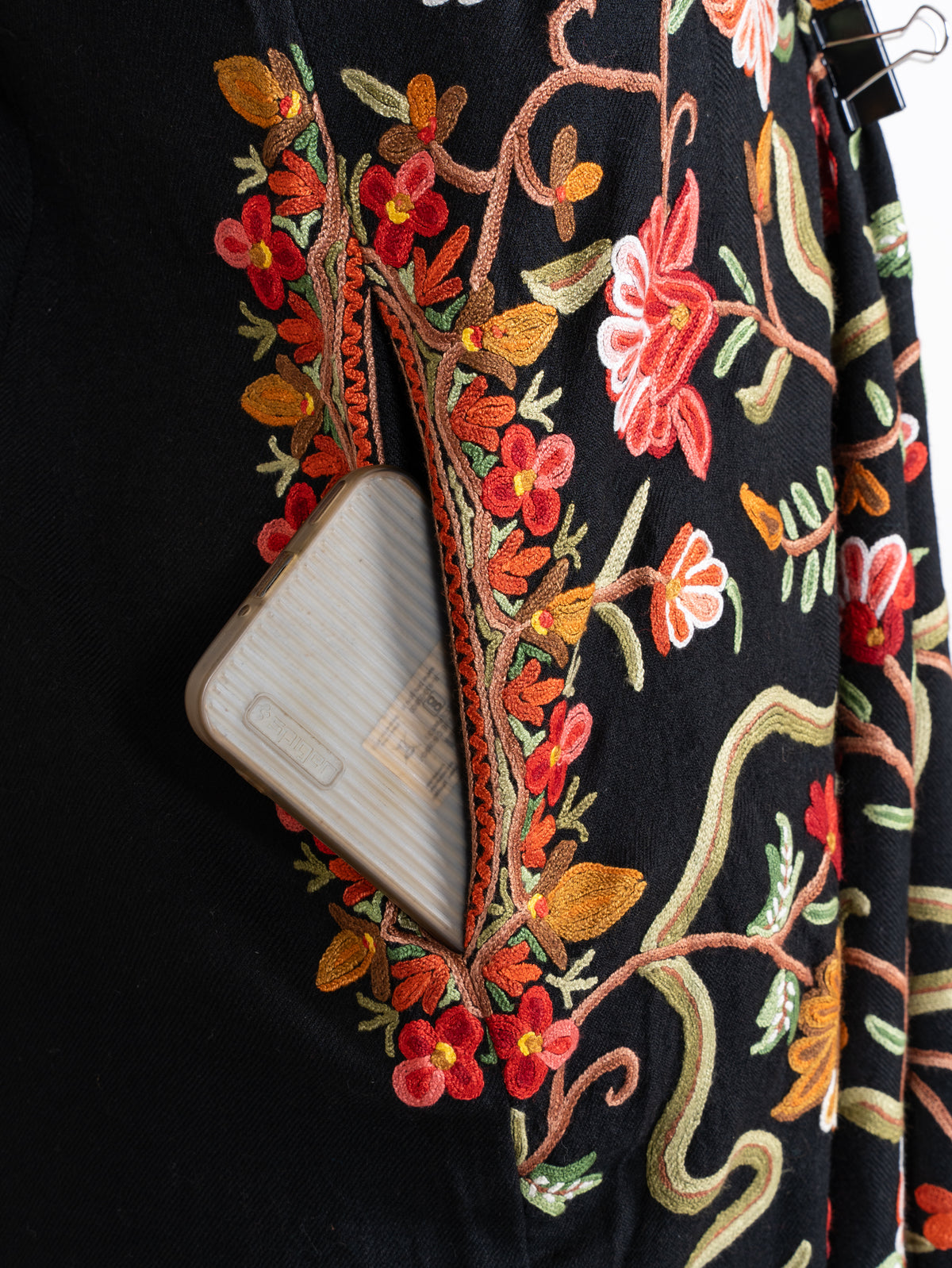 Midnight Floral Garden: Aari Hand Embroidered Fine Merino Wool Pheran