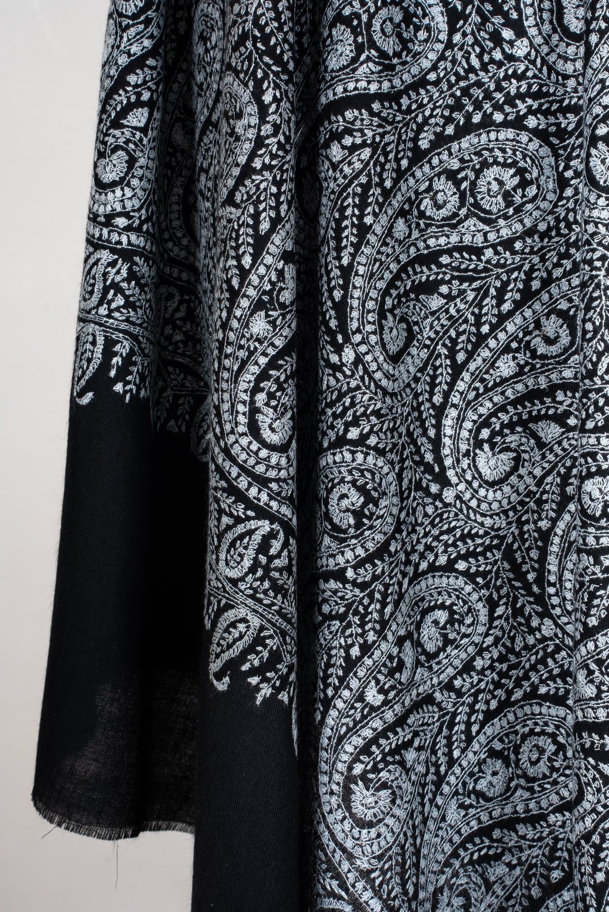 Noir Paisley Symphony: Pure Pashmina Hand Embroidered Shawl