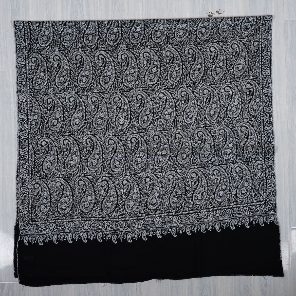 Noir Paisley Symphony: Pure Pashmina Hand Embroidered Shawl