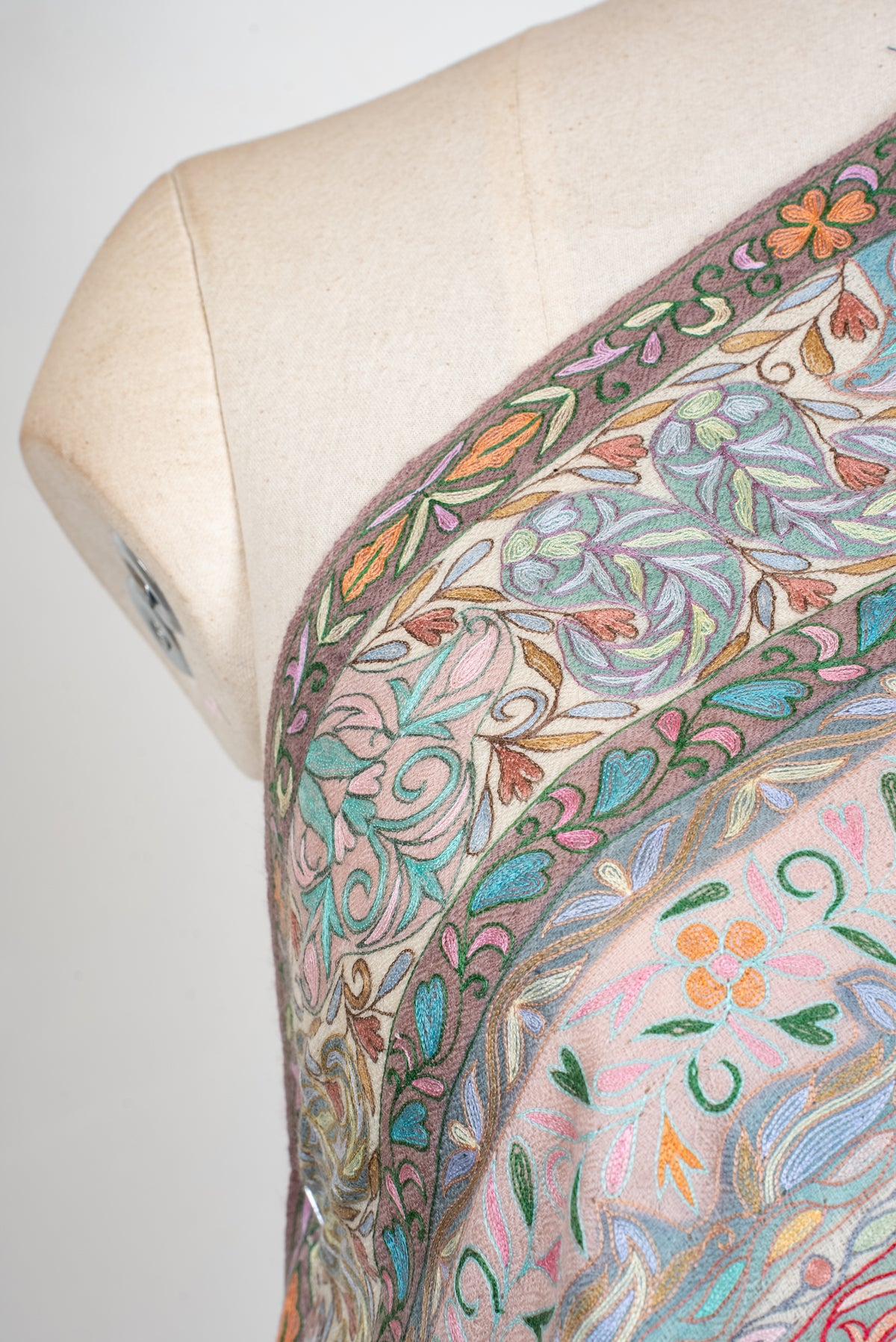 Celeste Paisley Bloom: Pure Pashmina Kalamkari Hand Embroidered Shawl