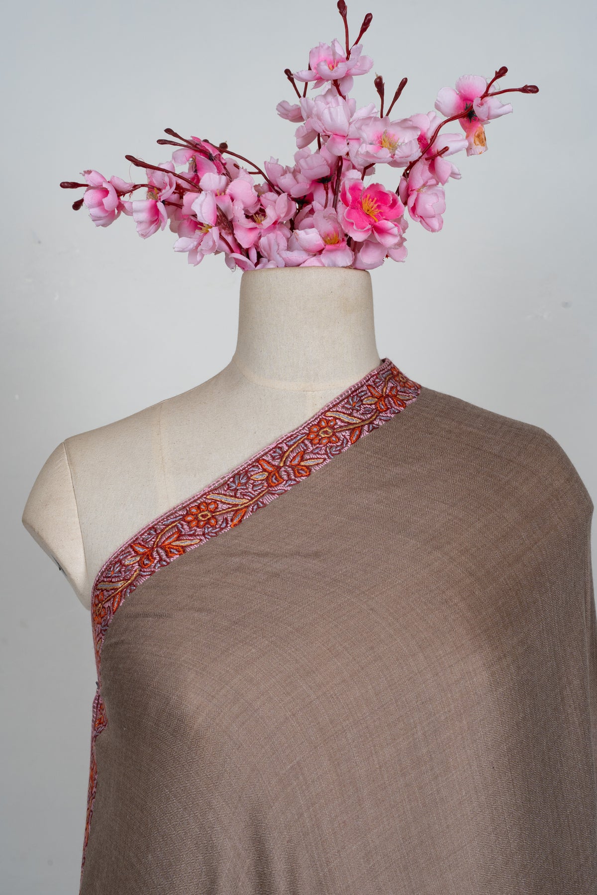 Sandstone Ember Edge: Merino wool 2.5 Yards Sozni Hand Embroidered Shawl