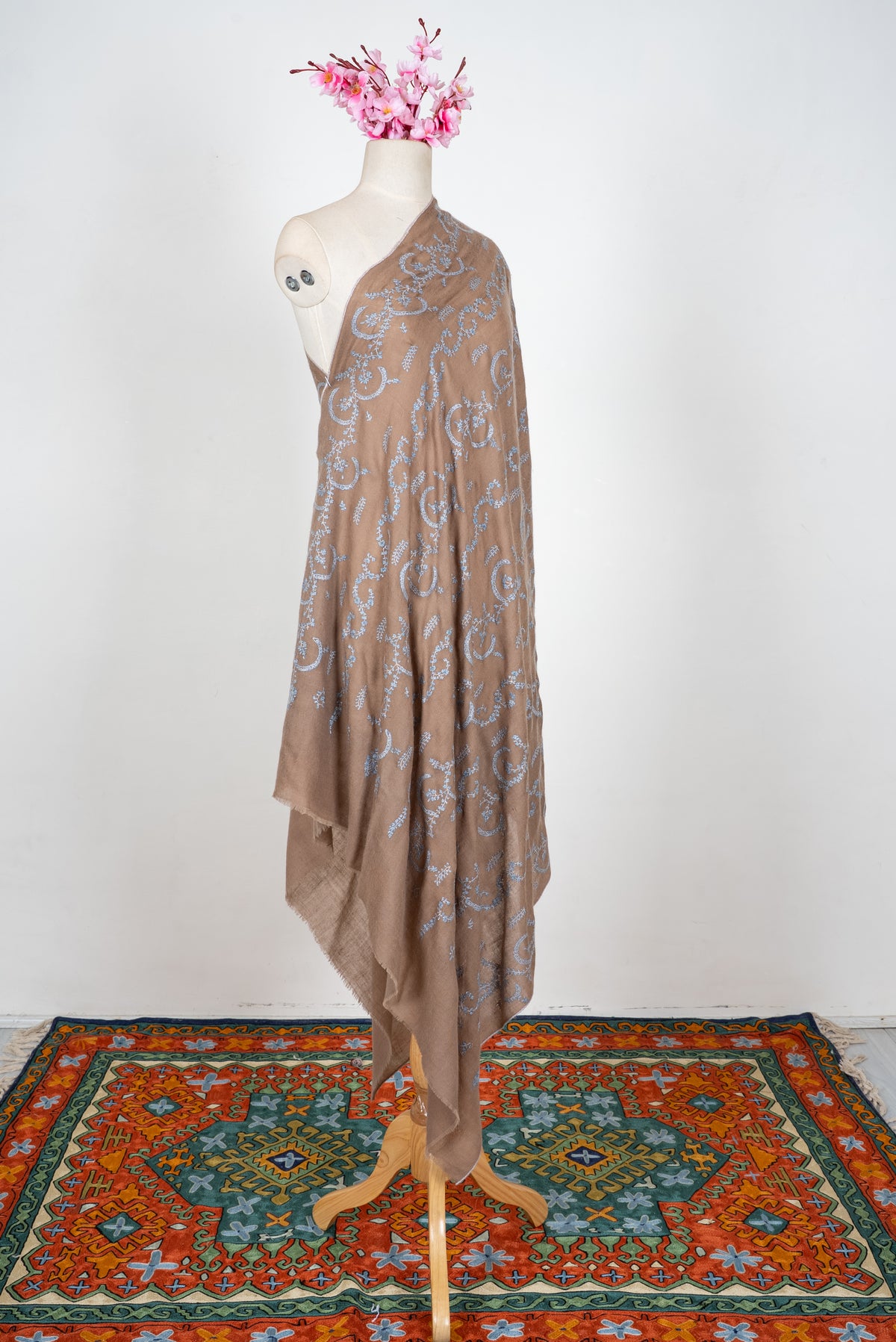 Desert Sky Elegance: Pure Pashmina Hand Embroidered Shawl